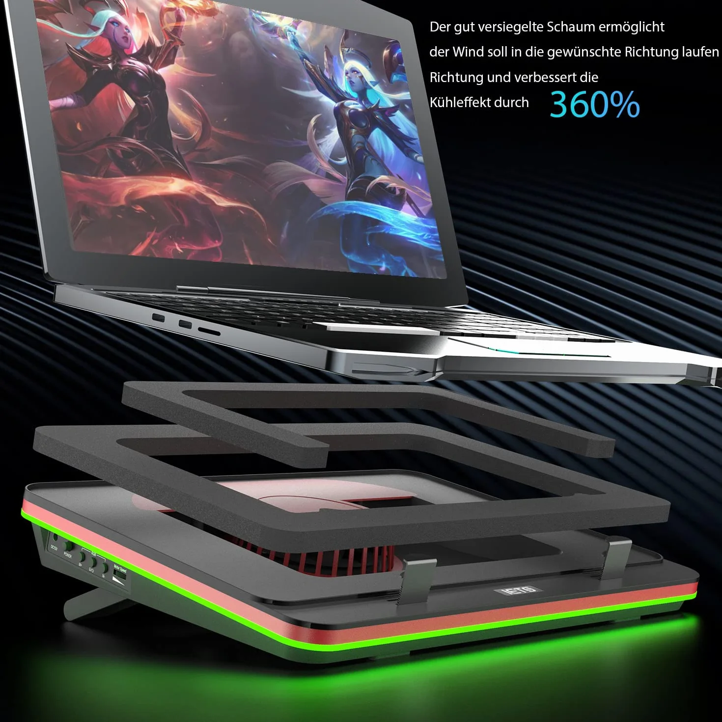 IETS GT500 Ventola turbo 5000 giri/min per computer portatile 13-17,3 pollici Hub USB 3 porte