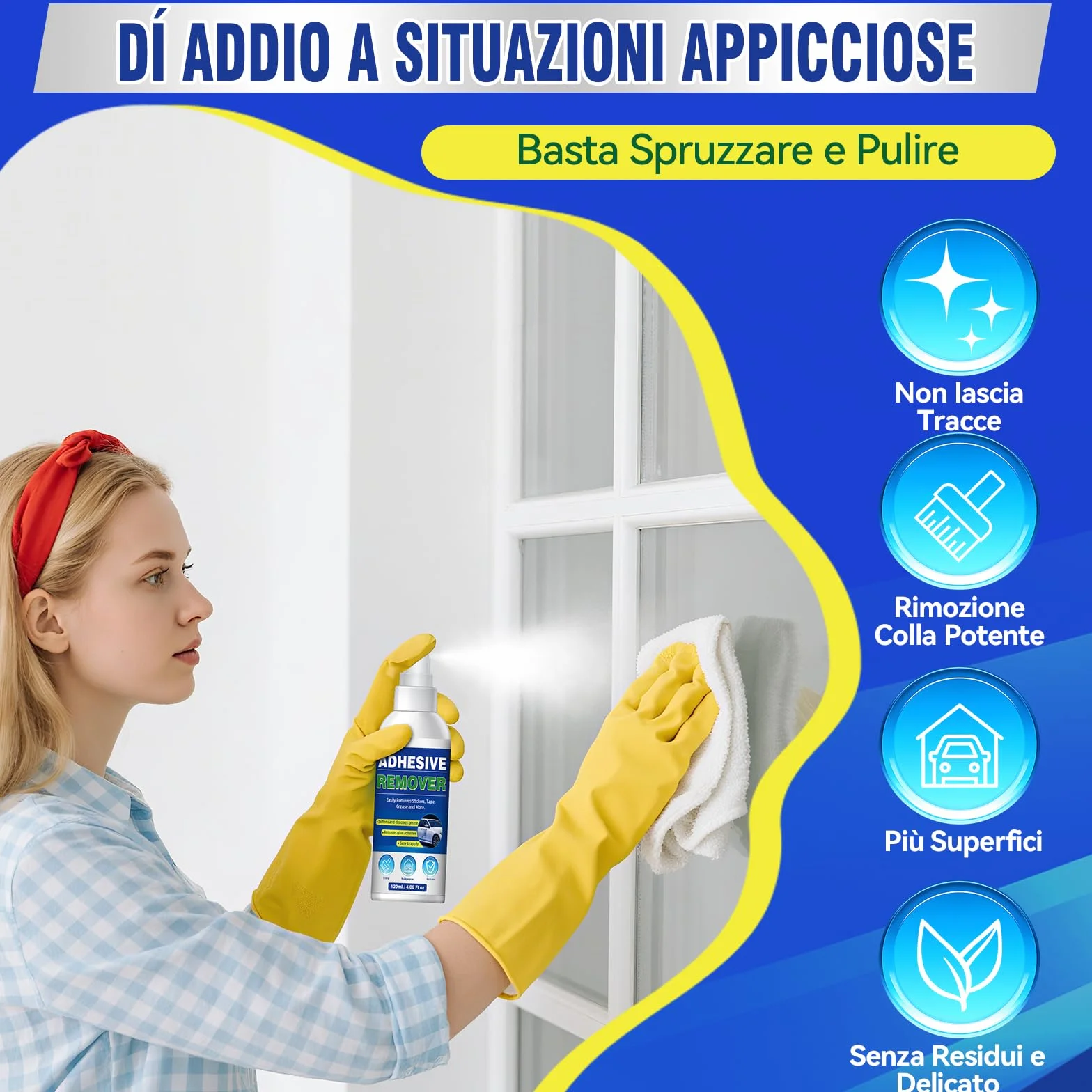 Rimuovi Colla Spray Potente per Adesivi, Silicon, Etichette su Vetri, Legno, Metallo