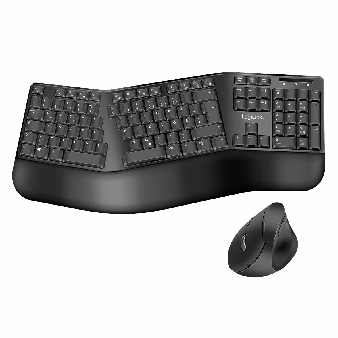 LogiLink Set di mouse ergonomico con tastiera divisa (con 13 tasti multimediali)