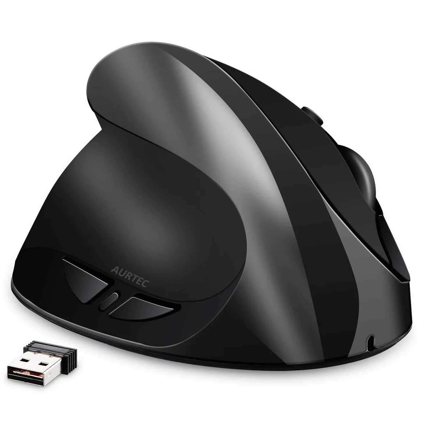 AURTEC Mouse Sinistro, Mouse Verticale Ergonomico Wireless Ricaricabile 2.4G con Ricevitore USB, 6 Pulsanti e 3 DPI Regolabile 800/1200/1600 per la Mano Sinistra, Nero