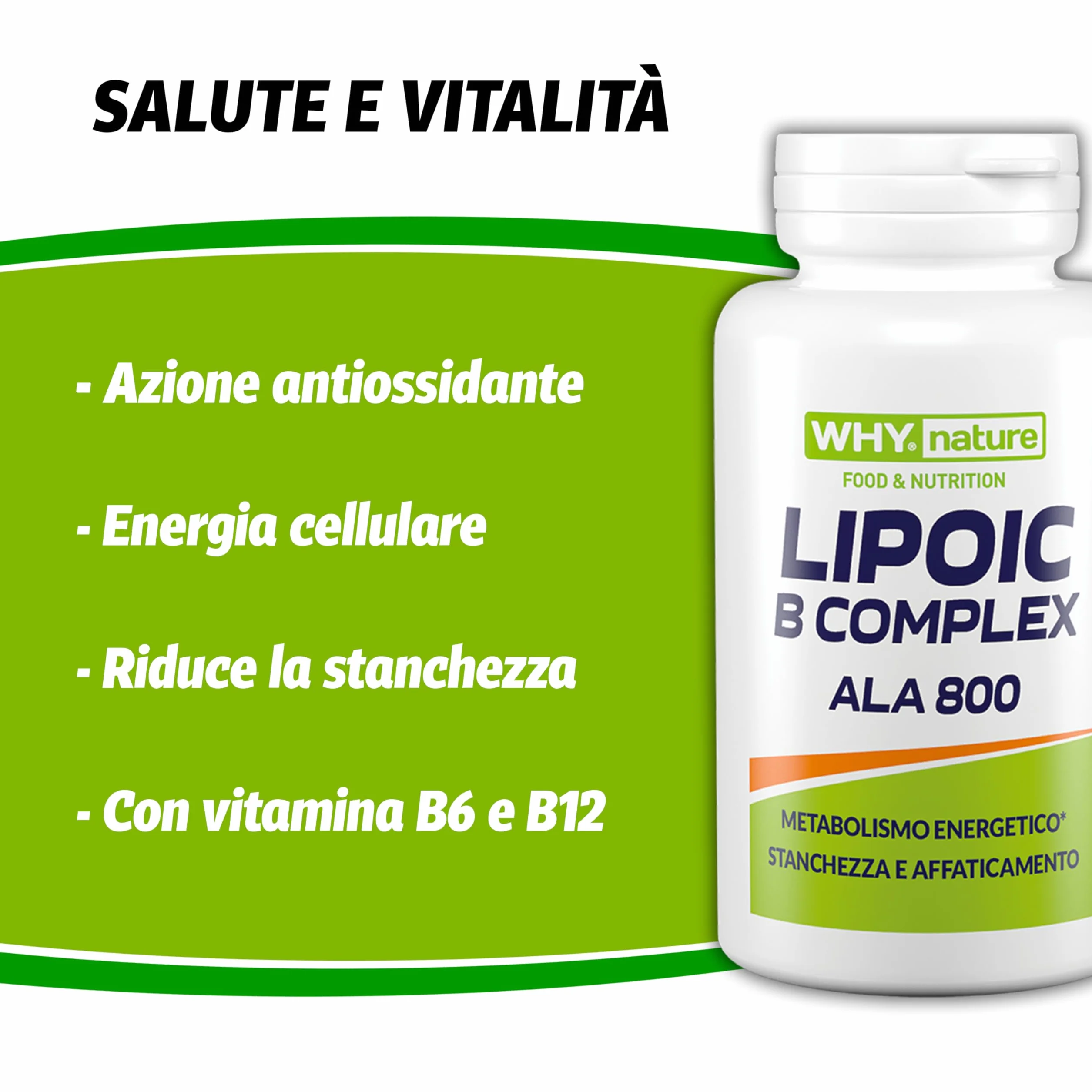 WHY NATURE LIPOIC COMPLEX Acido Alfa Lipoico 800 mg Alto Dosaggio Integratore Alimentare 90 Compresse