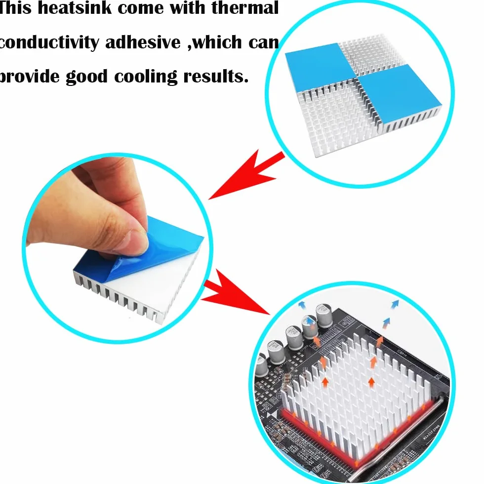 CTRICALVER Dissipatore di calore (d'argento), Raffreddamento Alluminio Dissipatore per host computer stampanti 3D, Con nastro adesivo termico conduttivo, 4 Pcs, 40mm x 40mm x11mm