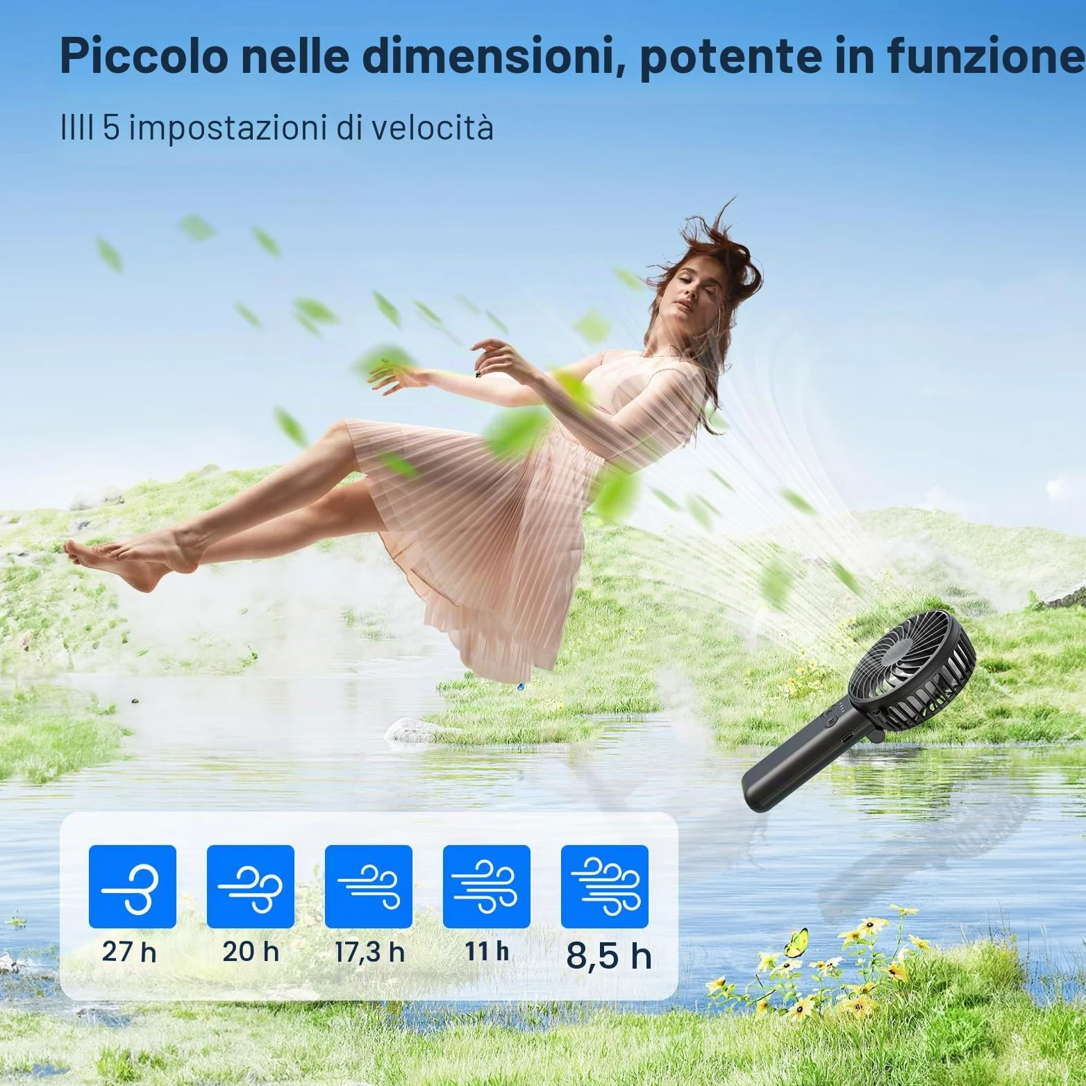 HandFan 5200mAh Mini Ventilatore Portatile con Power Bank, Ventilatore Personale Ricaricabile USB, Potente Ventilatore Piccolo, Ventilatore a Batteria, per Viaggi Concerti Disney Nero