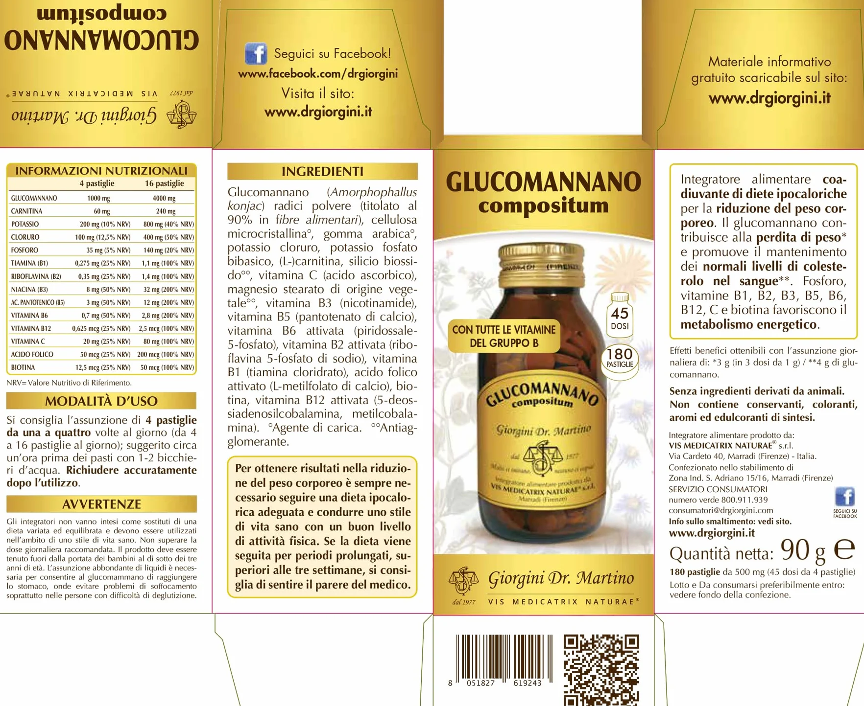 Dr Giorgini GLUCOMANNANO COMPOSITUM pastiglie 90 g integratore di glucomannano 1000 mg