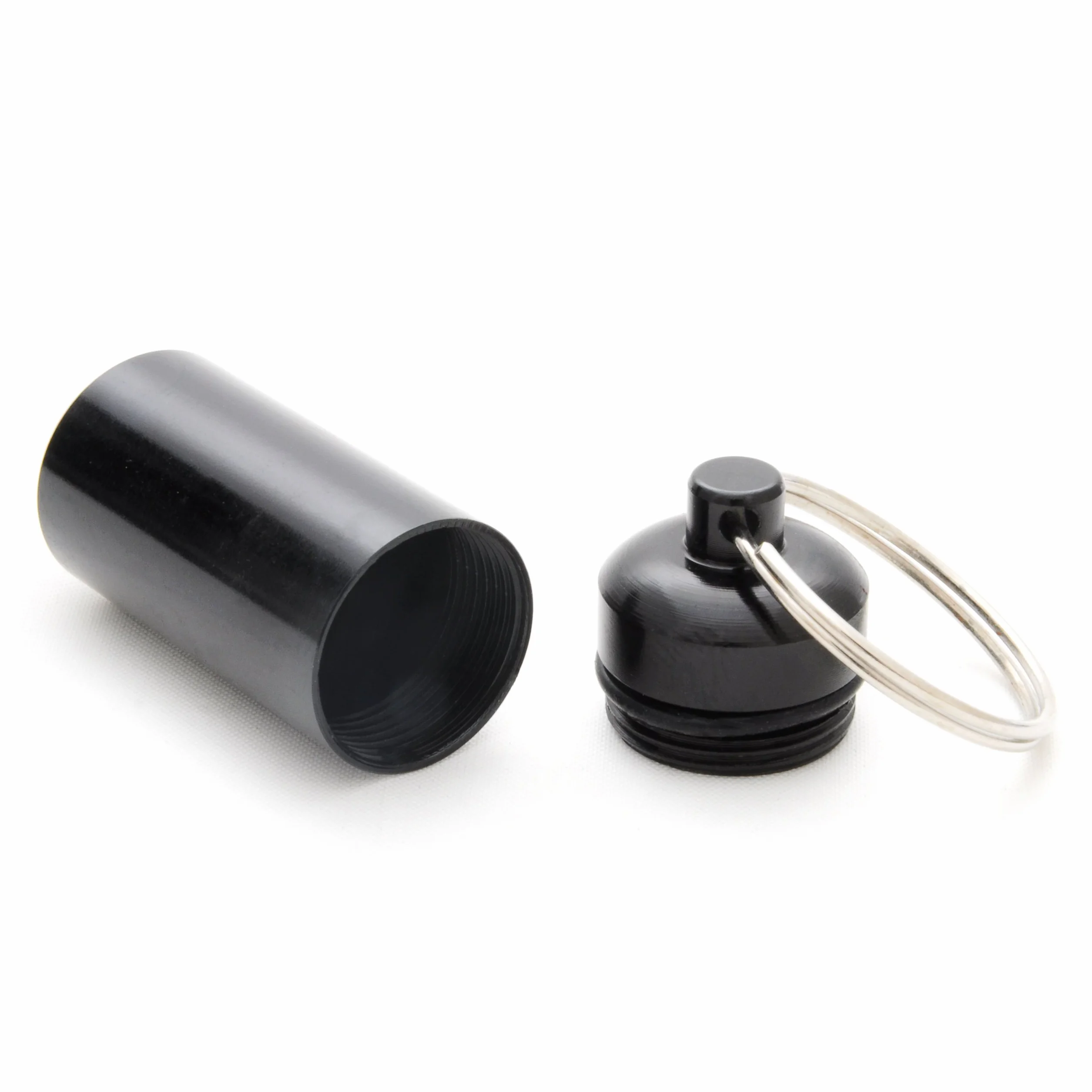 Ganzoo set 2 mini capsule impermeabili in alluminio nero per parti piccole, porta pillole con portachiavi, chiusura a vite, altezza 45 mm