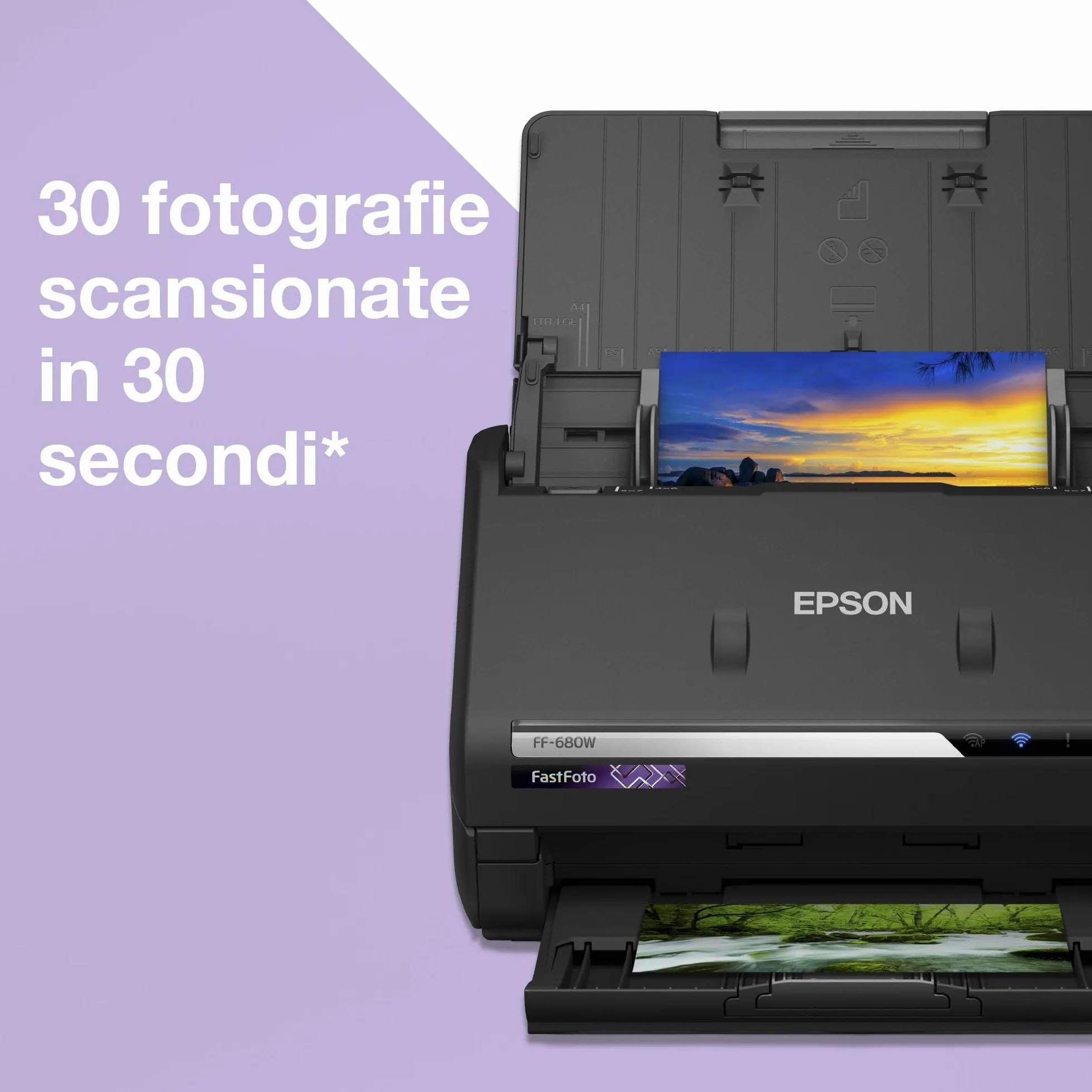 Epson Fastfoto FF-680W Scanner Rapido con Alimentatore Automatico, 600 Dpi, 45 Ppm, Wi-Fi, OCR