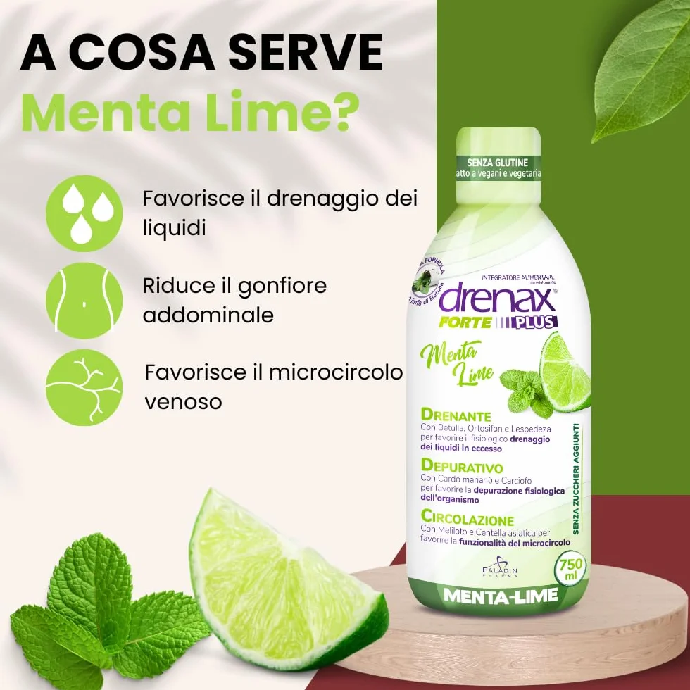 Drenax Forte Plus Menta e Lime Integratore Drenante Depurativo 750ml