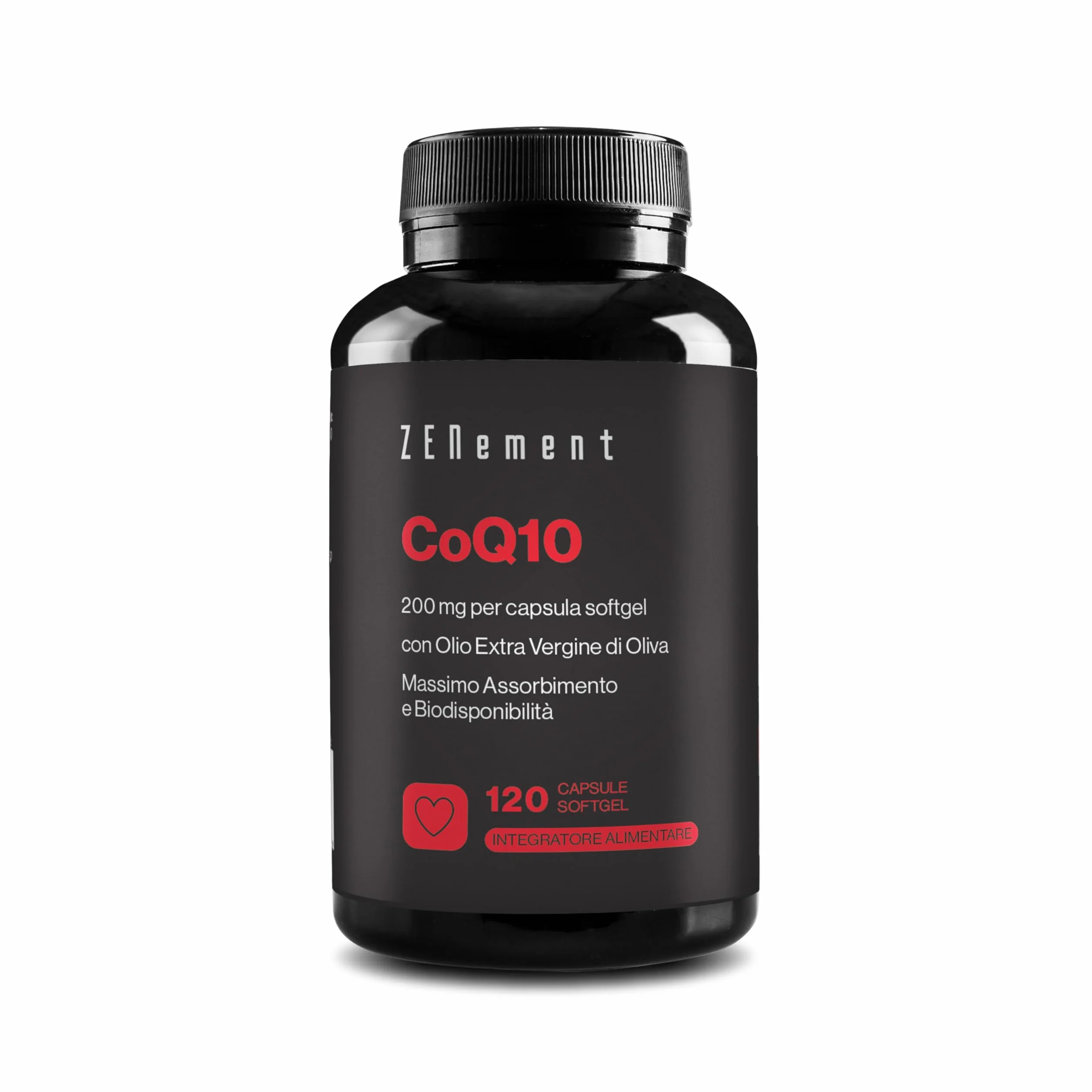Coenzima Q10 200 mg 120 Perle Pura Fermentata Naturalmente Olio Extravergine di Oliva Biologico Alta Potenza Antiossidante Zenement