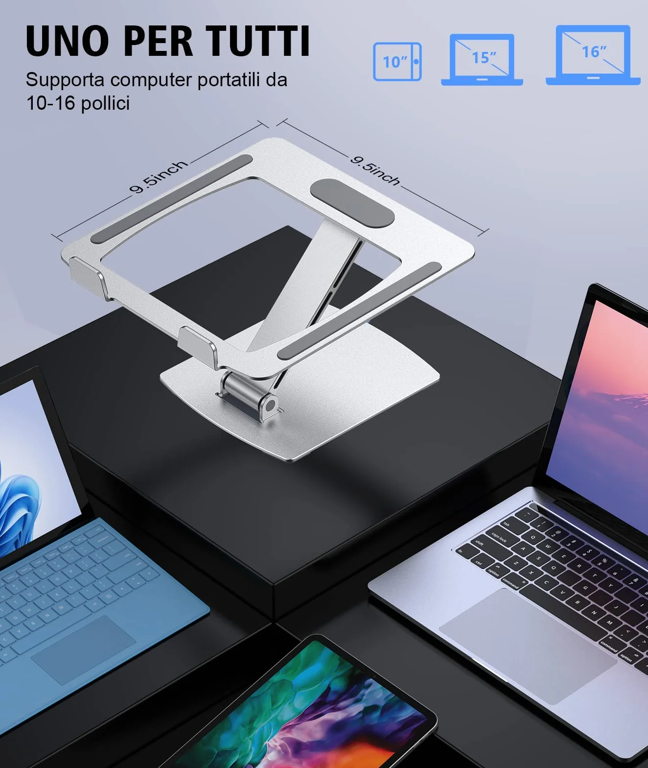 Glangeh Supporto PC Portatile, Porta PC Pieghevole, Ergonomico Laptop Stand con 8 Livelli Regolabile Altezza, Alluminio Ventilato Porta Computer Compatibile con MacBook Air Pro, 10-16''