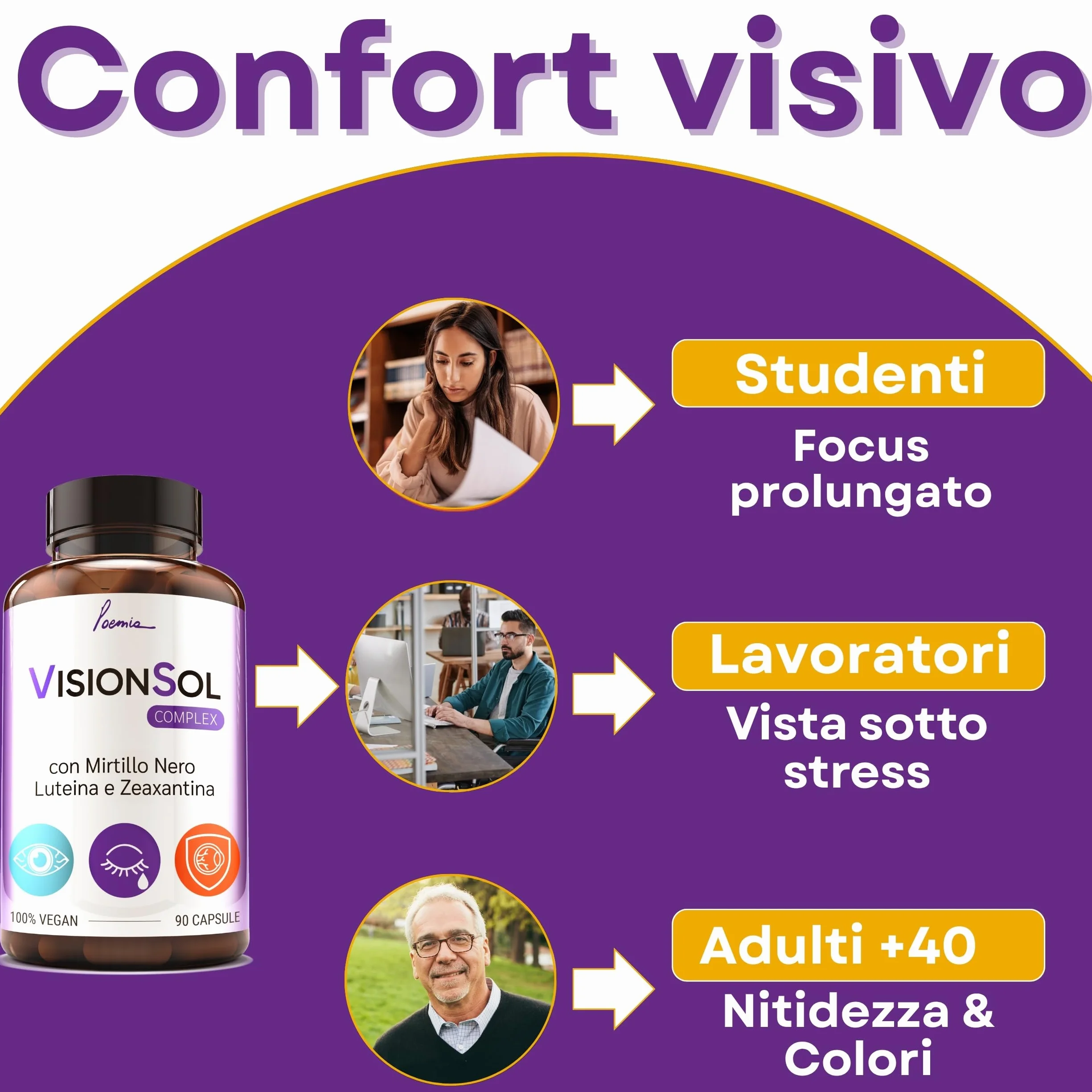 Integratore Occhi Vista Luteina Zeaxantina Alto Dosaggio 90 Capsule Zinco Licopene Mirtillo Nero Vite Rossa Antiossidante Vitamina A B12 Vegano