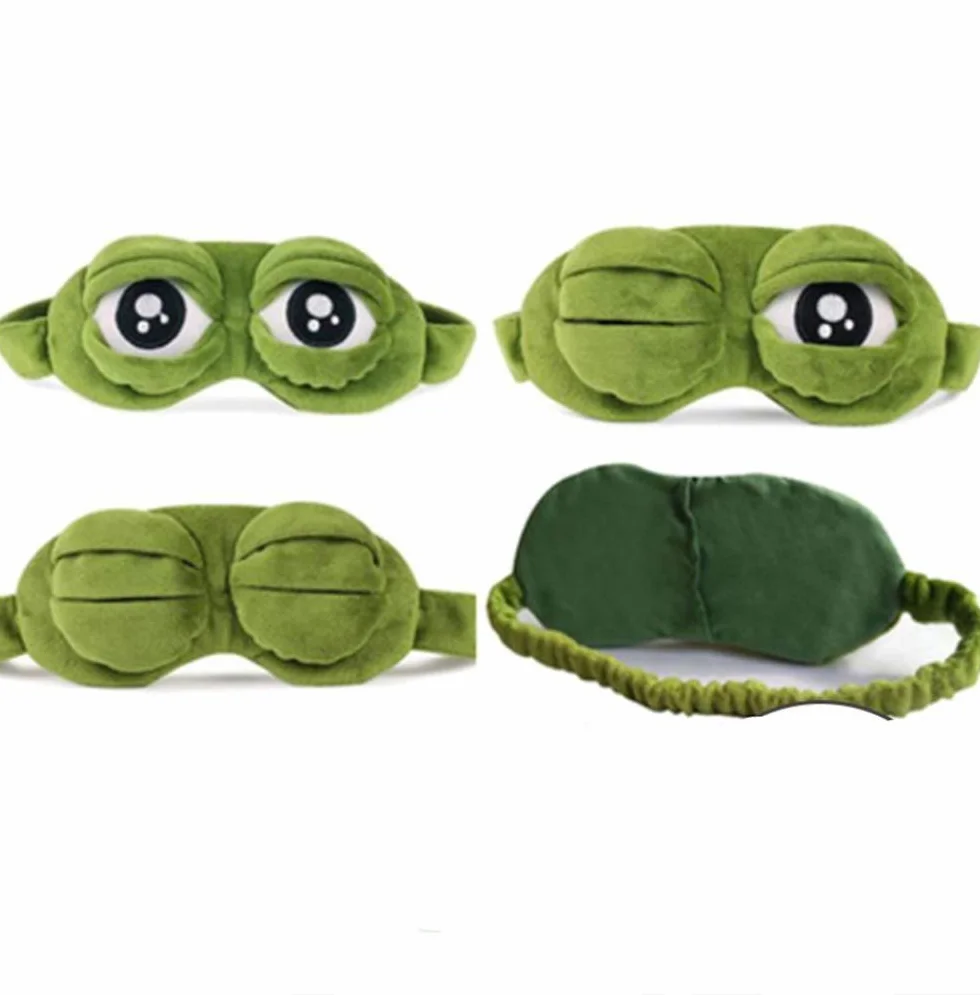 Mascherina per Dormire Fluff Divertente Cartone Animato Rana Copricapo Maschera di Viaggio del Sonno (Verde)