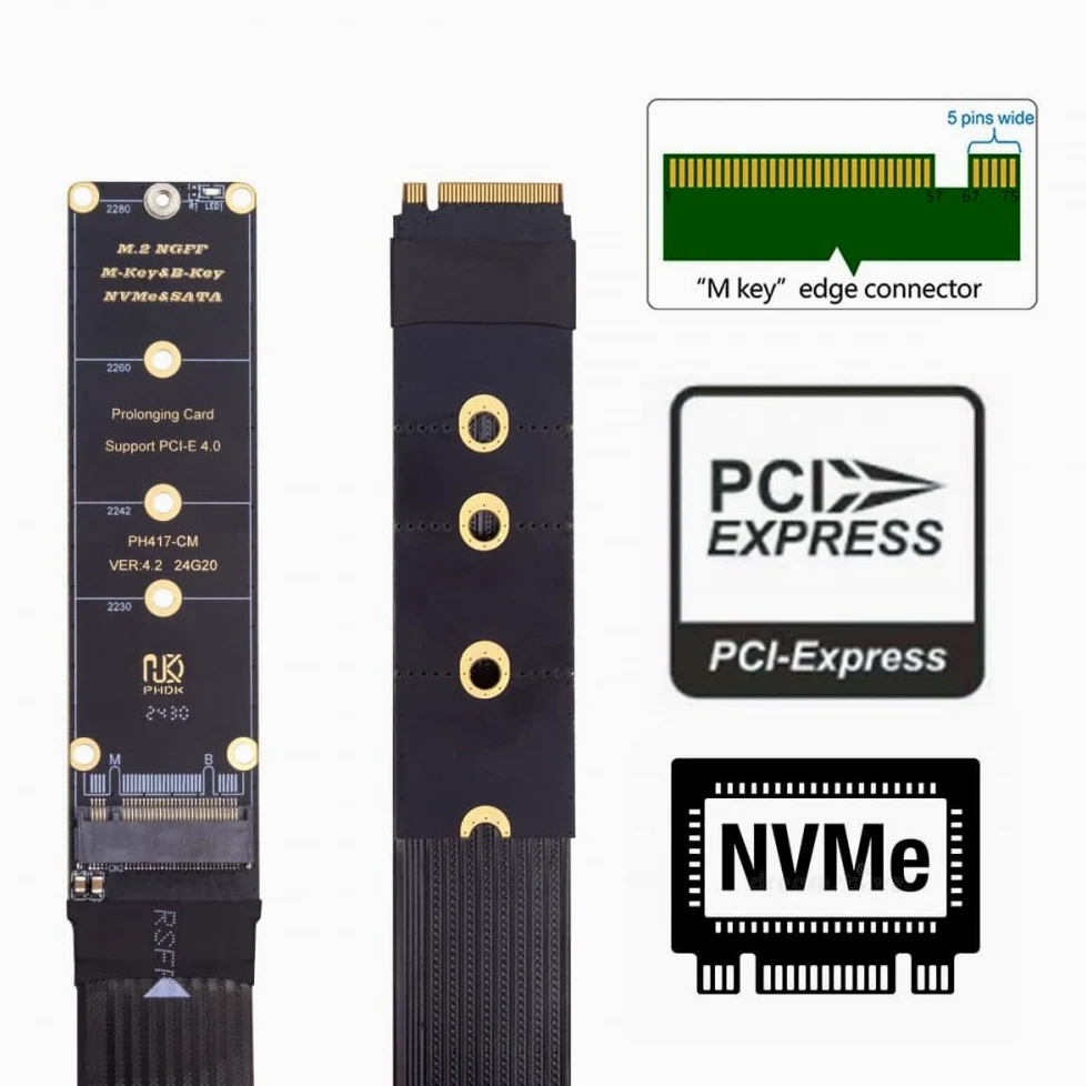 CY Adattatore NGFF M-Key NVME maschio a femmina estensione cavo PCI Express 30 cm PCI-E 4.0 per scheda madre SSD 2230/2242/2260/2280