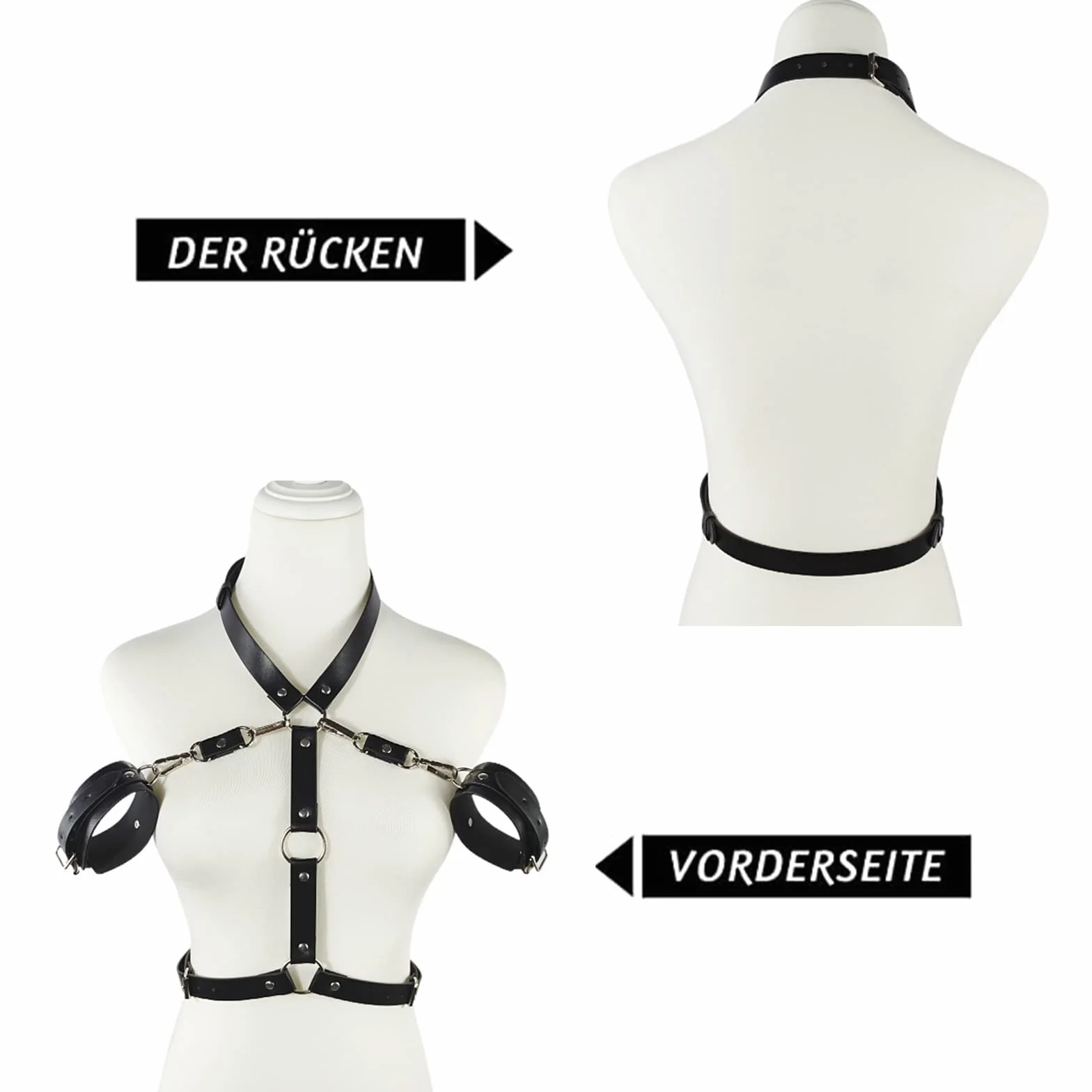 Imbracatura per Corpo in Pelle Punk da Donna Sexy Bondage BDSM Kit Restrizioni Manette per Donna Set Estremo per Coppie Con 2 Polsini per Le Cosce SM Cortex Manette Sex Toy