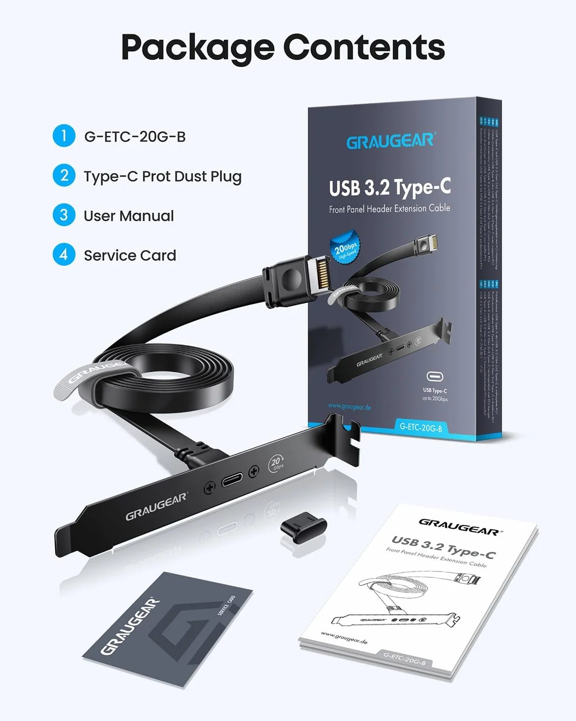 GRAUGEAR Scheda madre PCI da 20 Gbps, adattatore A-Key a USB C, USB 3.2 Gen2 x 2 20 Gbps, 20 pin USB e header nero