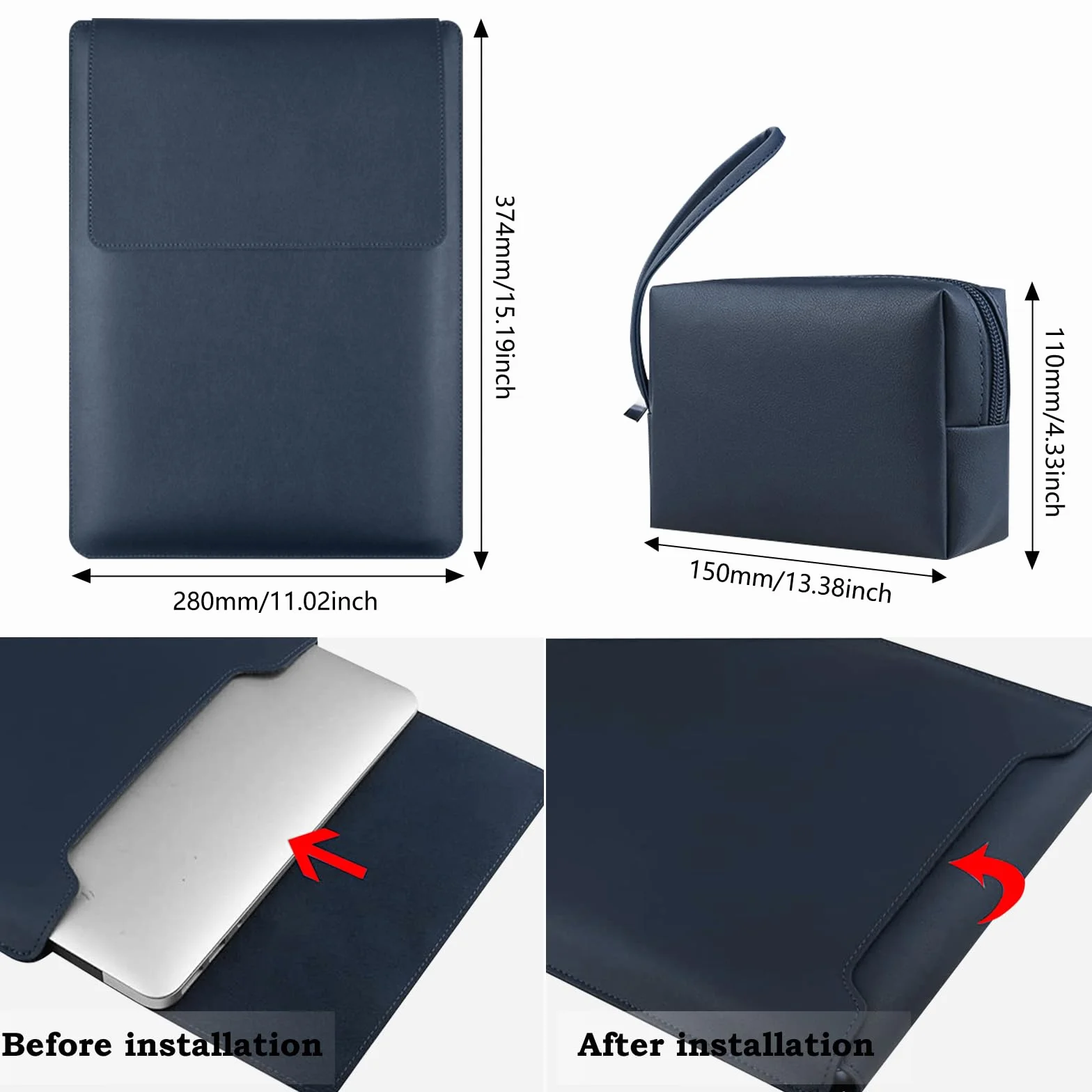 HaruYo 15-16 Pollici Custodia per Computer Portatile con Supporto Funzione Laptop, PU Pelle Portatile Sleeve per MacBook Air/MacBook Pro/Surface Dell Lenovo HP ASUS Acer (15-16 Pollici | Blu)