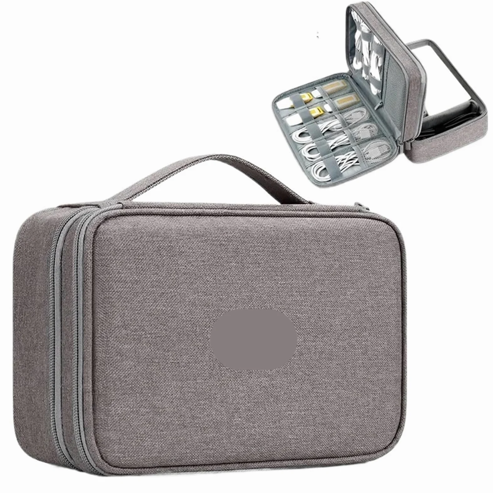 Borsa Organizer Per Cavi Borsa for cavo gadget USB da viaggio di grande capacità Scatola immagazzinaggio for cuffie Custodia for dati Caricatore for disco rigido(Double layer-Brown-B)