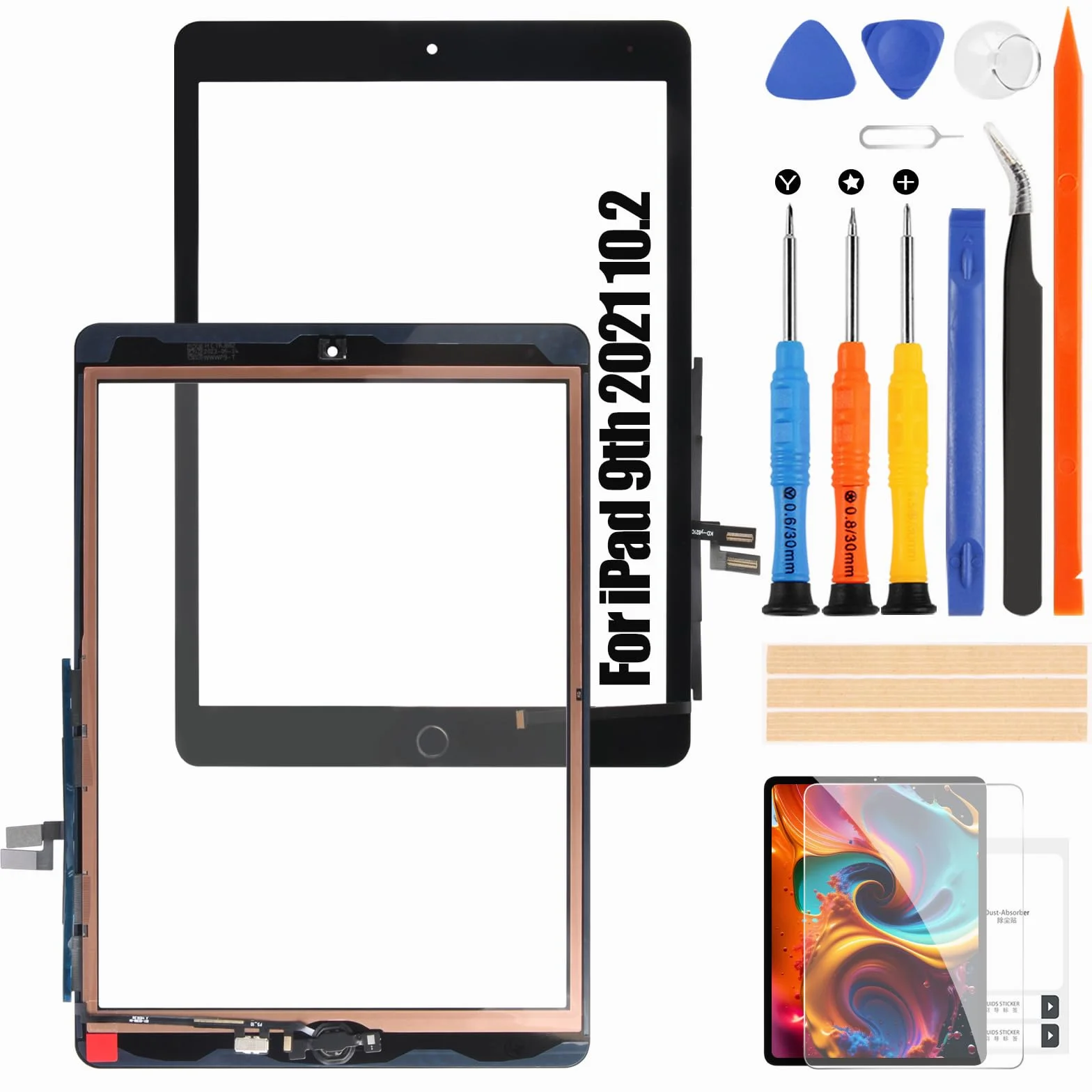 Atwist Schermo per iPad 10.2 9th 2021 Generazione Touchscreen, Schermo per a2602 Touch Screen Digitizer Vetro Sostituzione A2602 A2603 A2604 A2605(con Home Buttone,Non LCD) (Nero)