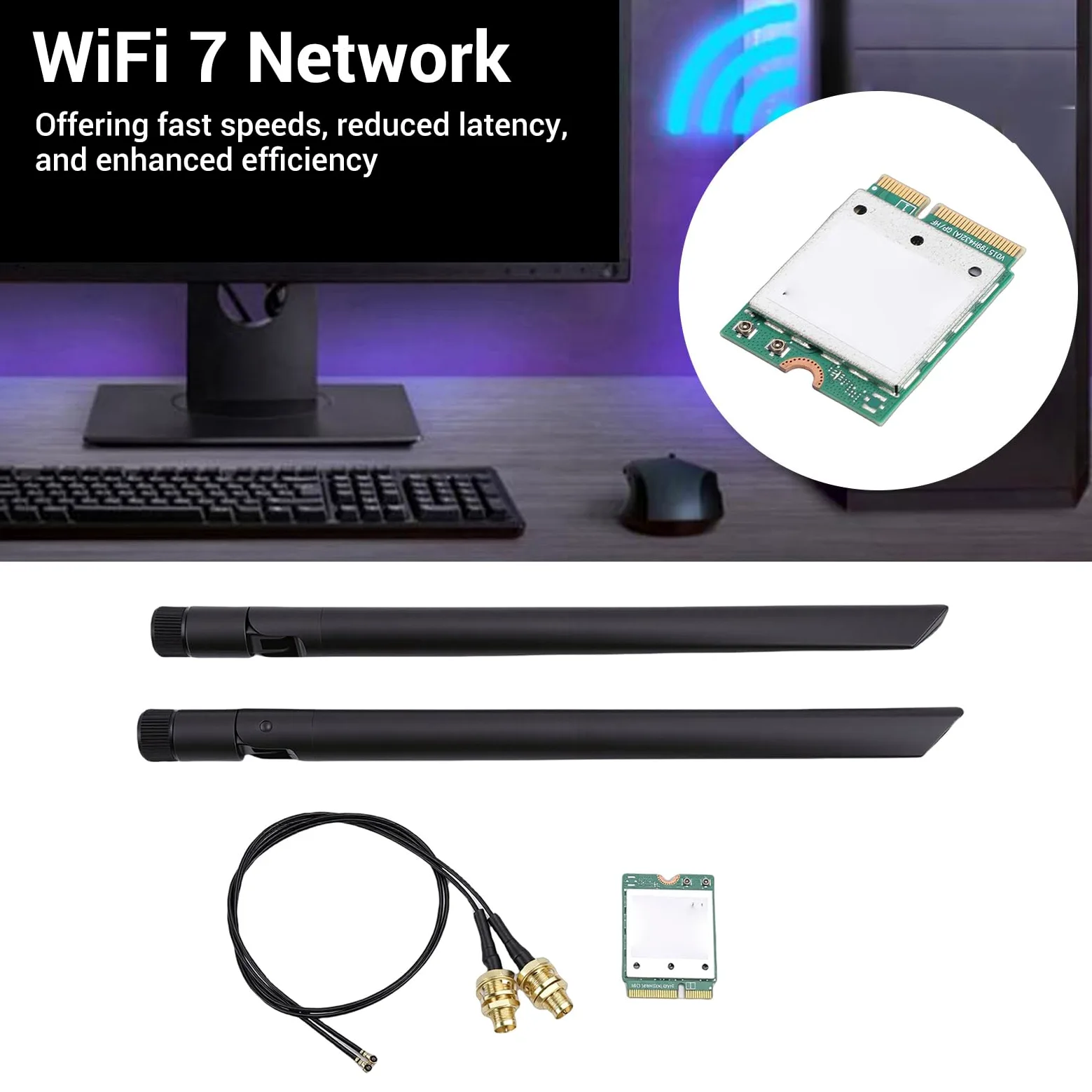 SIXRUN Scheda di Rete Wireless WiFi 7 M.2, Adattatore WiFi Tripla Banda PCB, 5,8 Gbps 2x2 MU MIMO 320 MHz 4K QAM, per Laptop PC Desktop 11