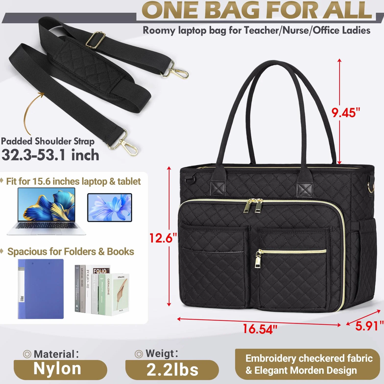RAINSMORE Borsa Lavoro Donna per Insegnante Borsa Porta PC Borsa Donna Tote per Ufficio Università Scuola