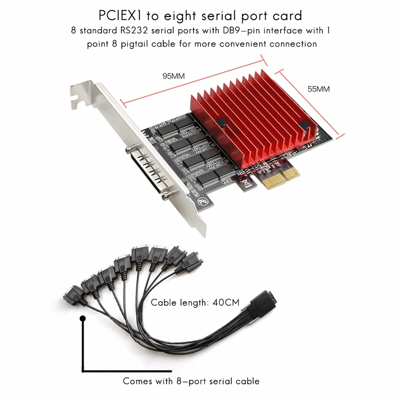 4X Scheda Di Estensione PCIE a 8 Porte RS232 Scheda Seriale PCI-E DB9 a 8 Porte Scheda di Controllo PCI-Express a 8 Chip