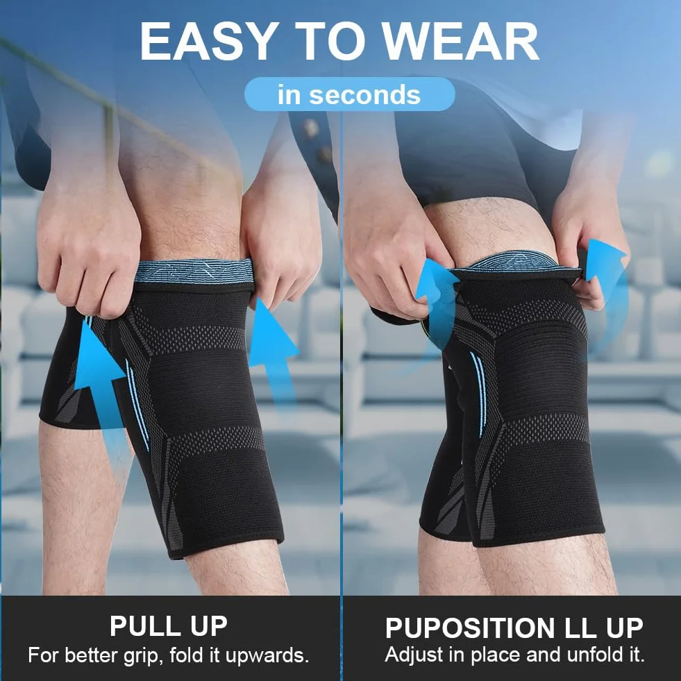 AOOWU Ginocchiera Ortopedica 2 Pezzi Stabilizzante Supporto Tutore Antiscivolo Compressione per Artrite Corsa Lesioni (L)