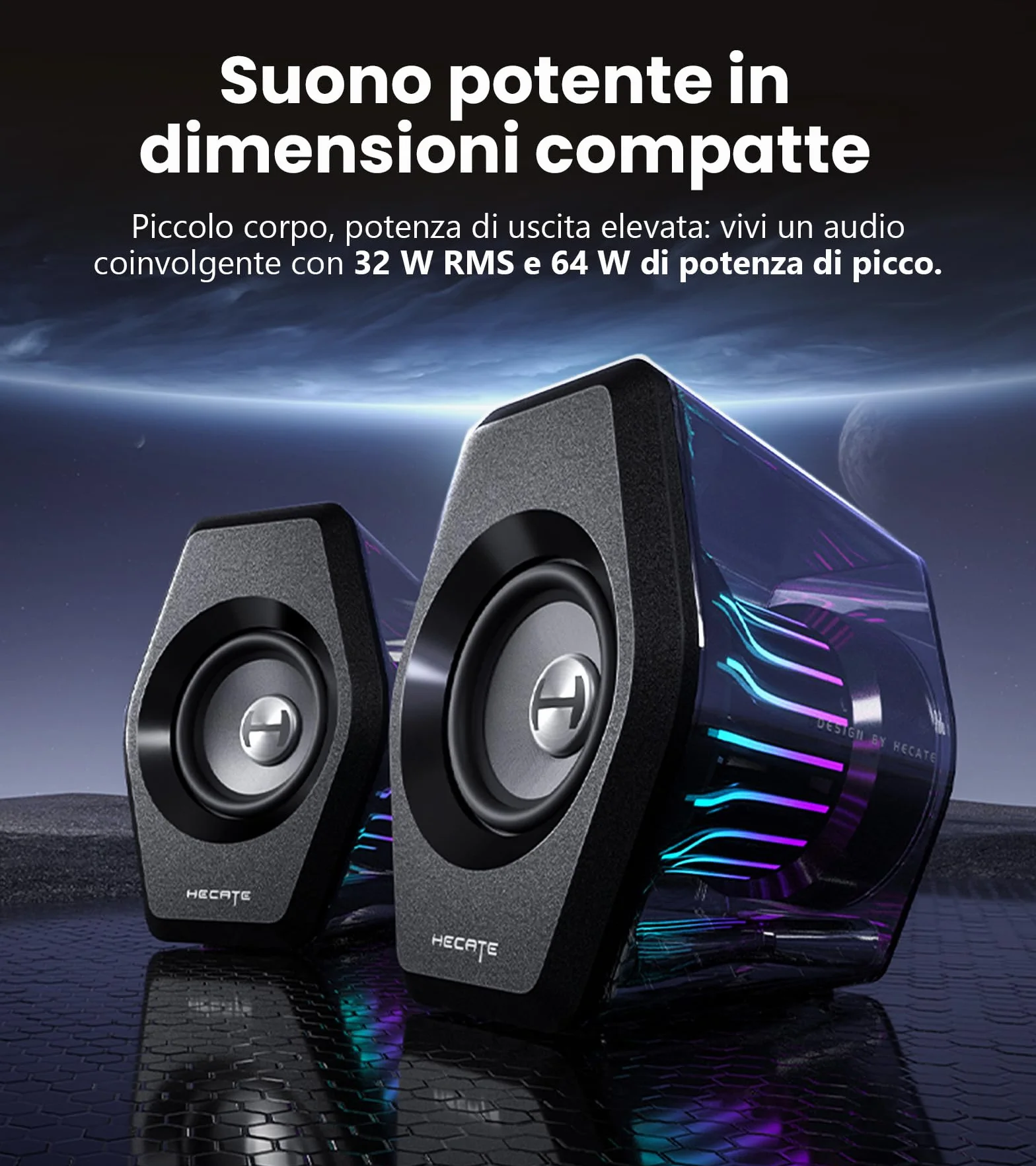 Edifier G2000 Pro Casse Gaming 2.0 RGB 32W RMS 64W Picco TempoFlow™ 270° Surround Virtuale 7.1 Bluetooth 5.4 USB-C AUX PC PS5 Nero