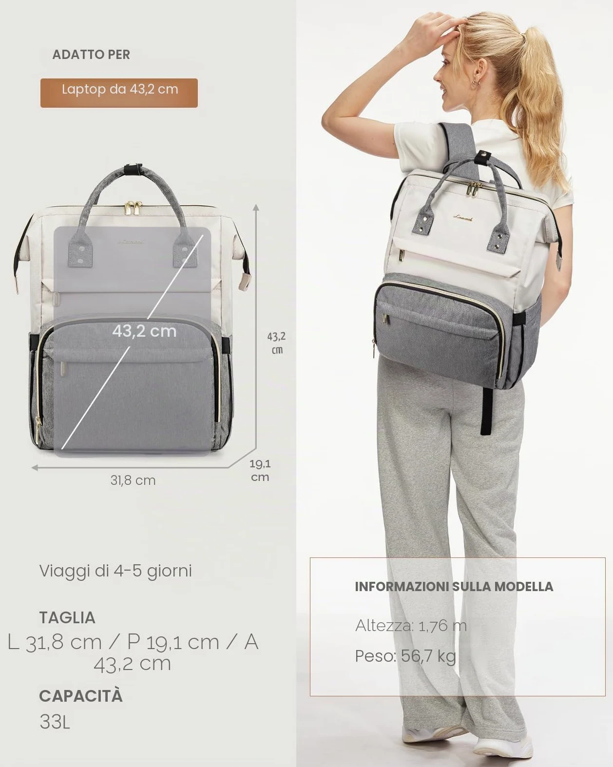 LOVEVOOK Zaino Porta PC Donna, Zaino Antifurto Impermeabile Donna, Zaino per Laptop Portatile 15.6/17 Pollici, Zaino per Viaggi Affari