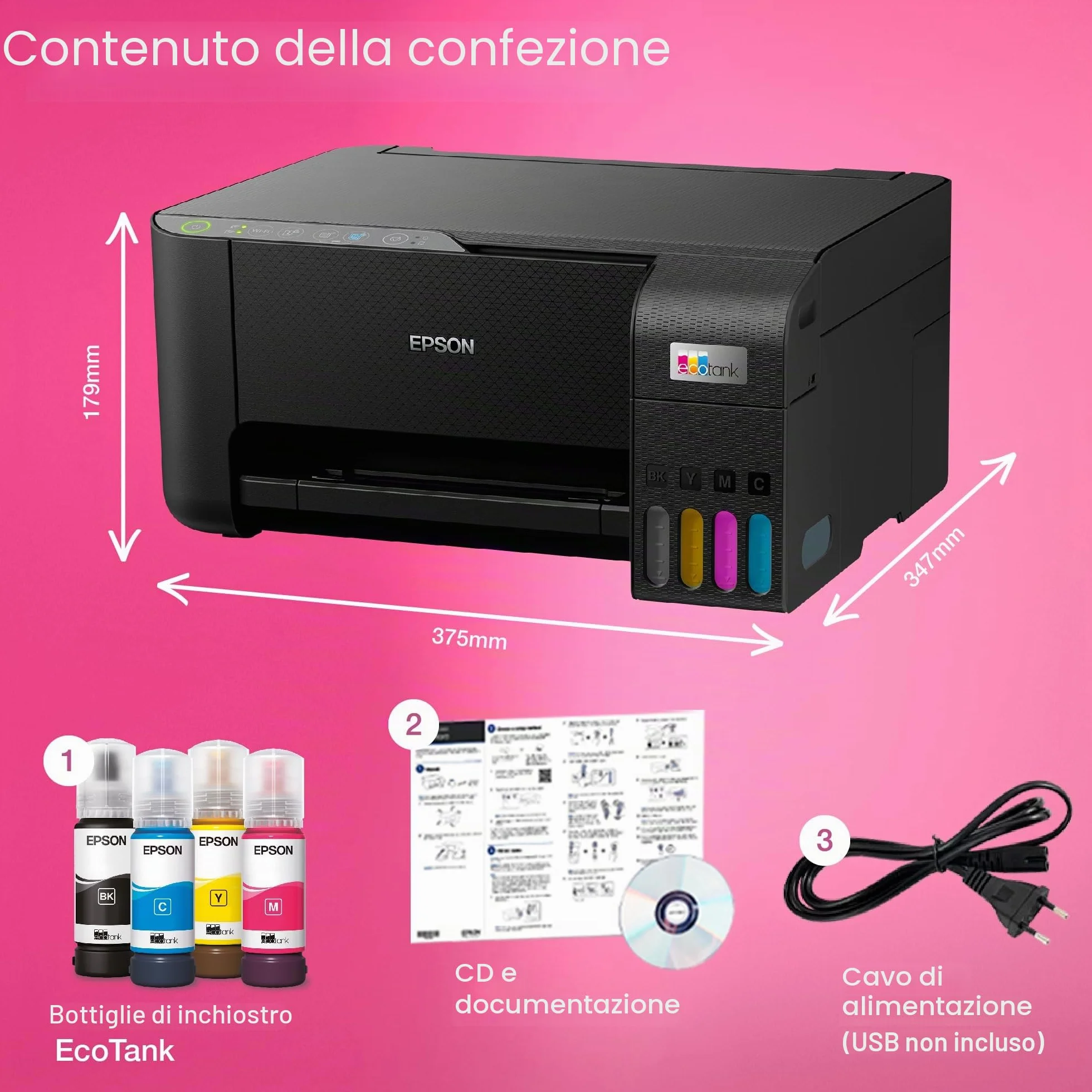 Epson Stampante multifunzione 3-in-1 - - Ecotank ET-2812 - Inkjet - A4 - Colore - Wi-Fi - C11CJ67415