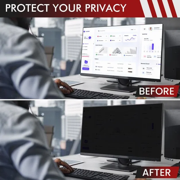 Filtro privacy per monitor da 24 pollici, pellicola protettiva per computer, protezione da sguardi indiscreti, rimovibile, anti luce blu, filtro privacy, protezione antiriflesso, 16:9 (531 x 298