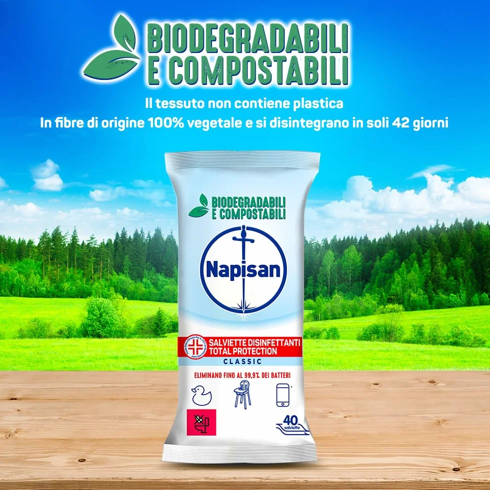Salviette Disinfettanti Total Protection Multisuperfici 8x40 Biodegradabili Compostabili