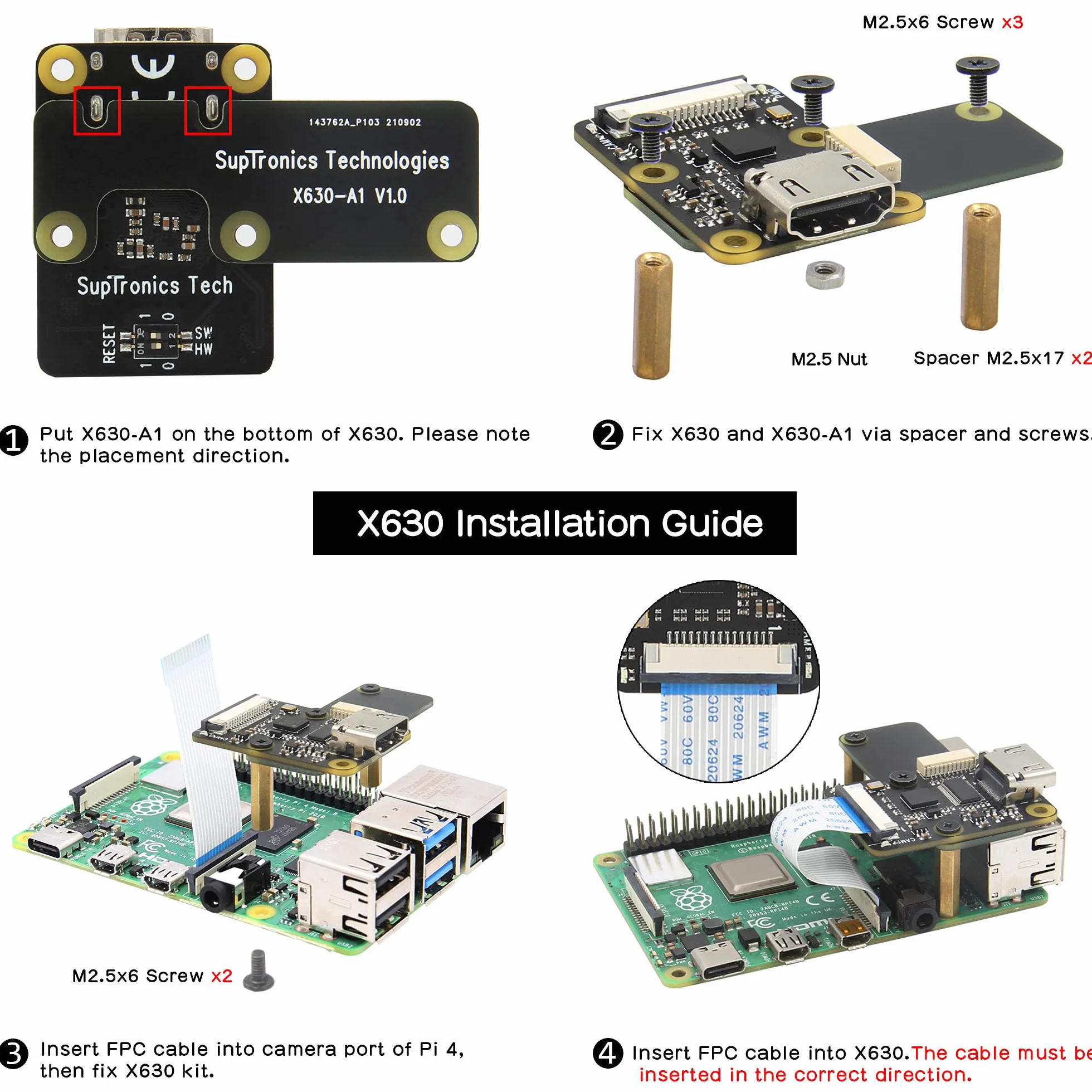 Geekworm Raspberry Pi Hdmi a CSI-2 Modulo X630 con chip TC358743, supporta fino a 1080p/25Fps per Raspberry Pi 4/3B +/3B/3A+/Pi Zero (W)/Pi Zero 2 W