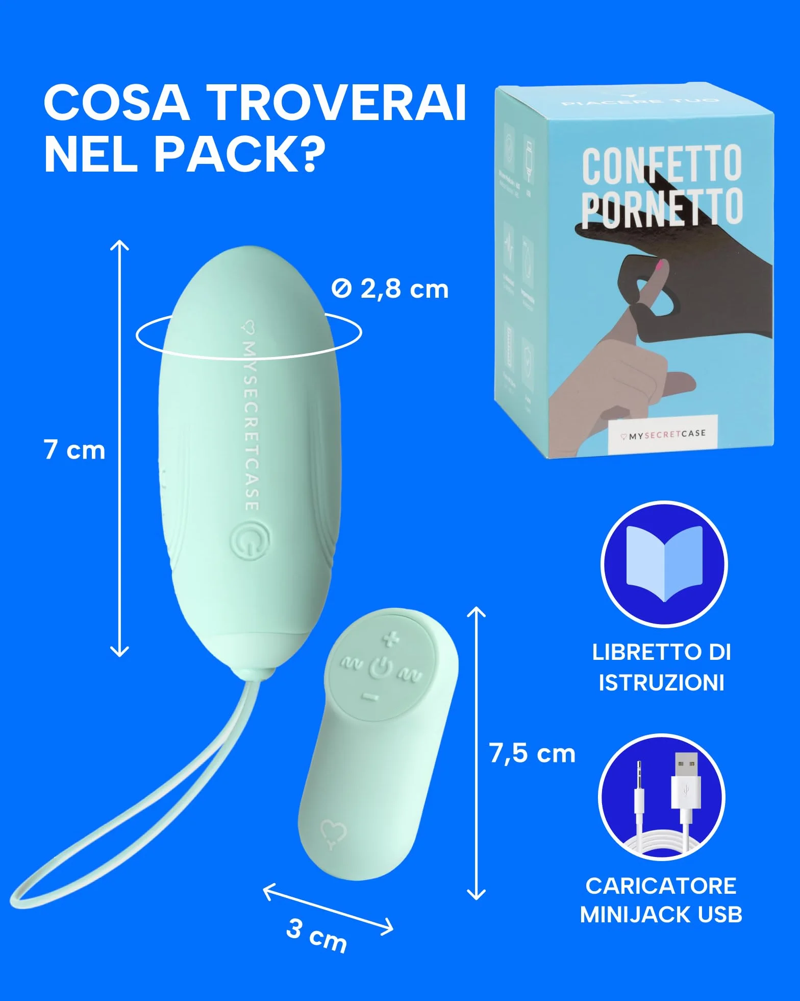 MySecretCase Ovetto Vibrante Wireless Comando a Distanza 7 Vibrazioni 4 Intensità Impermeabile