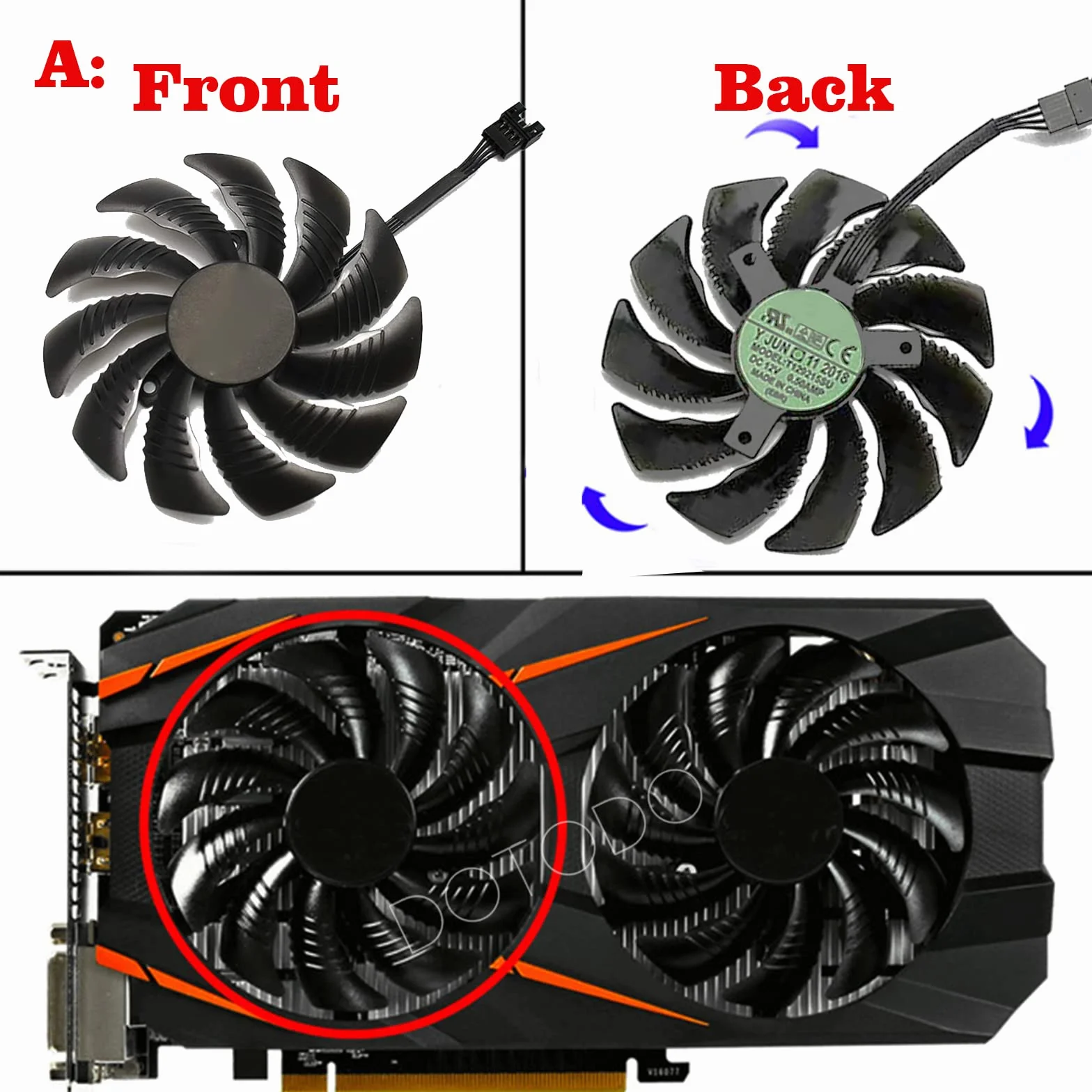 Ventola di raffreddamento T129215SU TPLD9210S12HH 4Pin Ventola di raffreddamento per Gigabyte GTX 1050 1060 1070 960 RX 470 480 570 580 Ventola di raffreddamento (Fan-A)