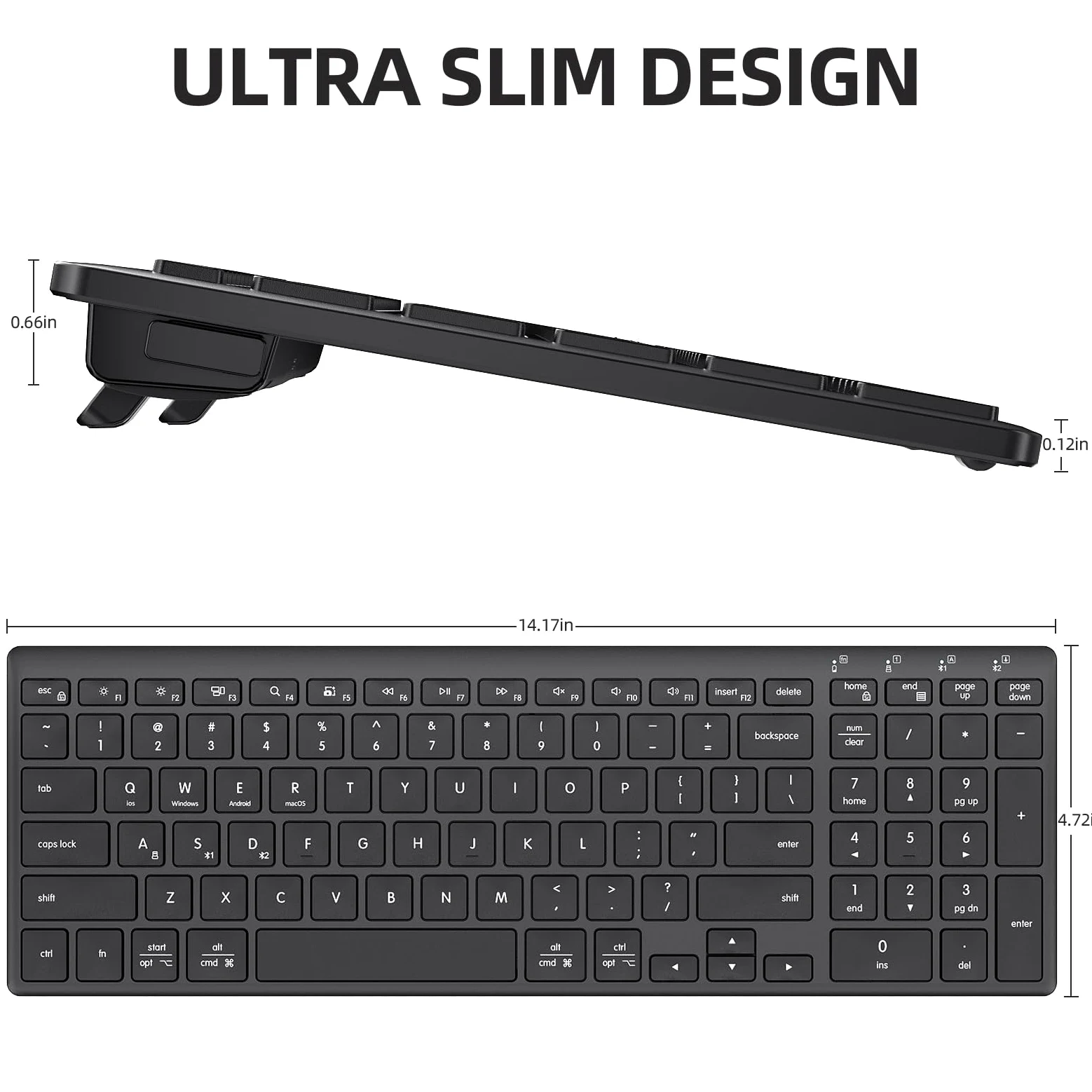 INFINMIND Tastiera Bluetooth wireless ultra sottile con compatibilità multi-dispositivo, tastierino numerico, design ergonomico, tastiera compatta per computer Windows, Mac, laptop, Android