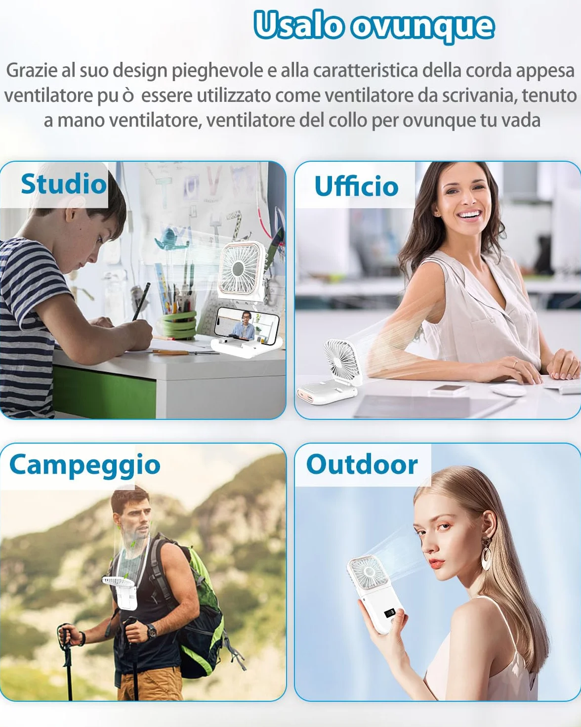 Ventilatore Portatile a Batteria 4000mAh, Mini Ventilatore a Mano Pieghevole con Aroma e Supporto Telefono, Display LED e 3 Velocità, Autonomia 8 Ore, per Viaggio, Mezzi Pubblici e Amanti Profumi