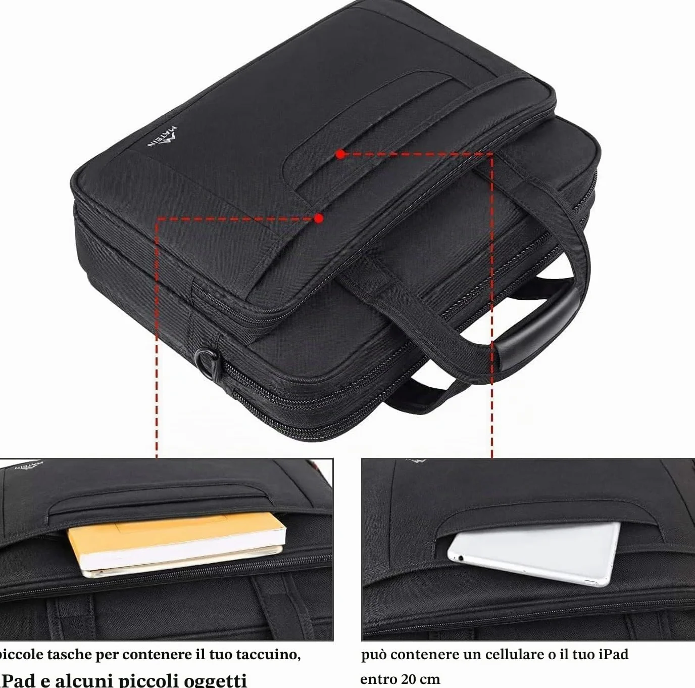 MATEIN Borsa Porta PC 17 Pollici, Borsa Lavoro Uomo Donna per Documenti, Tasca Antifurto e Tracolla Rimovibile, Multitasche con Fascia per Trolley, Custodia Notebook per Ufficio, Università e Viaggio