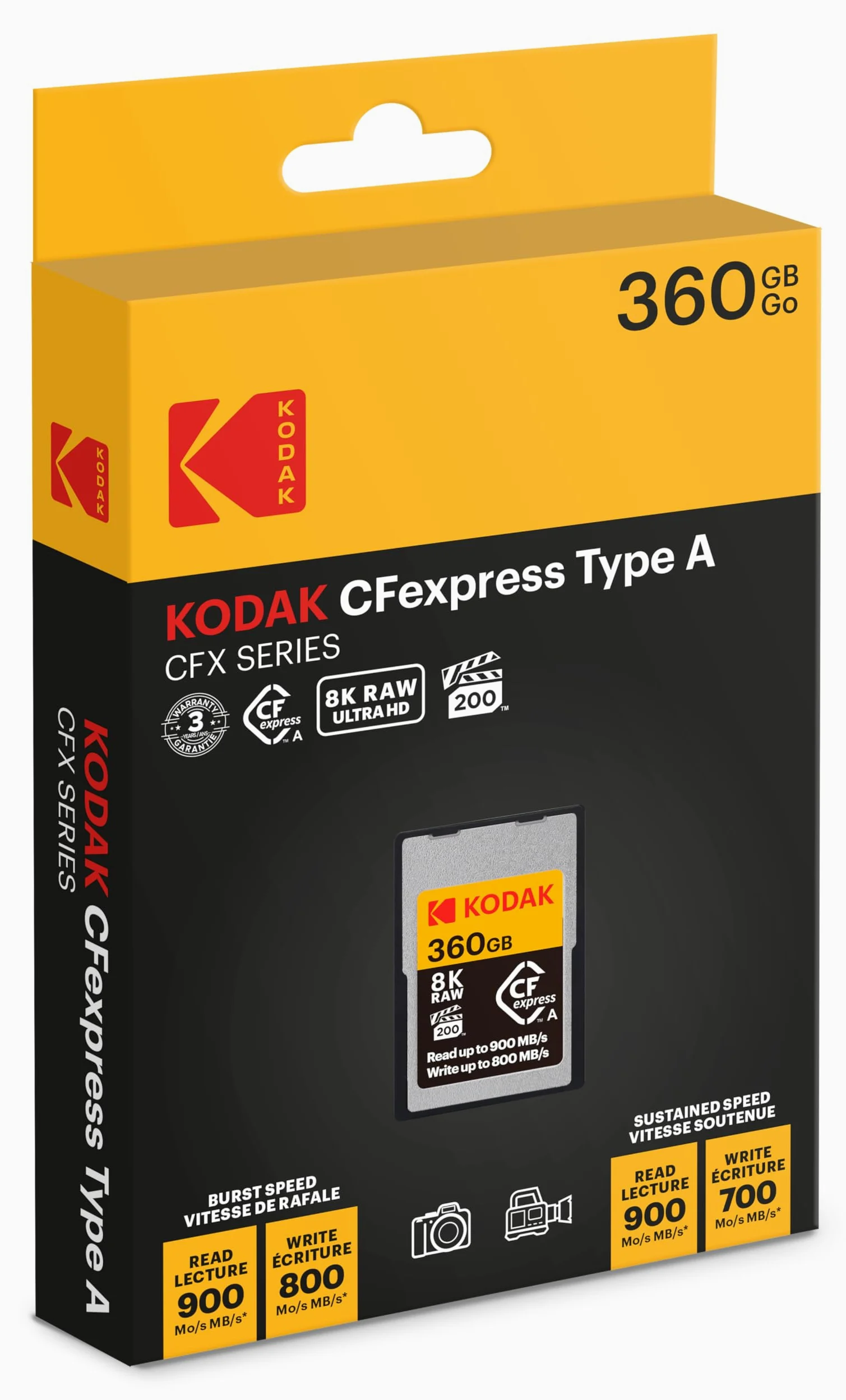 Kodak - Scheda CFexpress Tipo A 360GB - Alta Velocità 1700MBps - Compatibile con fotocamere e video 8K/4K - 6 g - Stoccaggio affidabile e veloce per professionisti