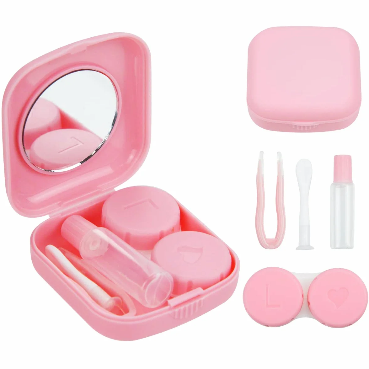 Custodia per Lenti a Contatto con Specchio, Porta Lenti da Viaggio Igienica Portatile Rosa