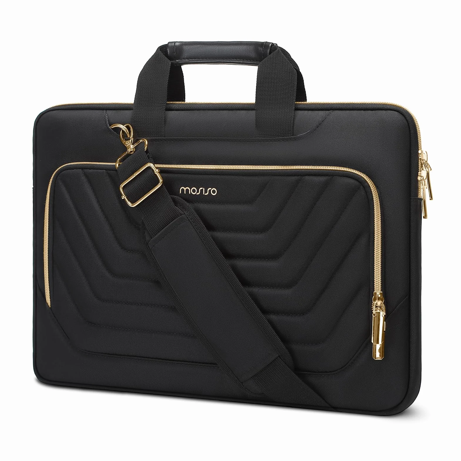 MOSISO 16 Pollici Borsa Tracolla Laptop,15-15,6 Pollici Custodia PC Compatibile con MacBook Pro 16/Air 15,HP,Dell,Lenovo,Asus,Borse Messenger Front Invertito Trapezio Quilted Tasca&Belt,Nero
