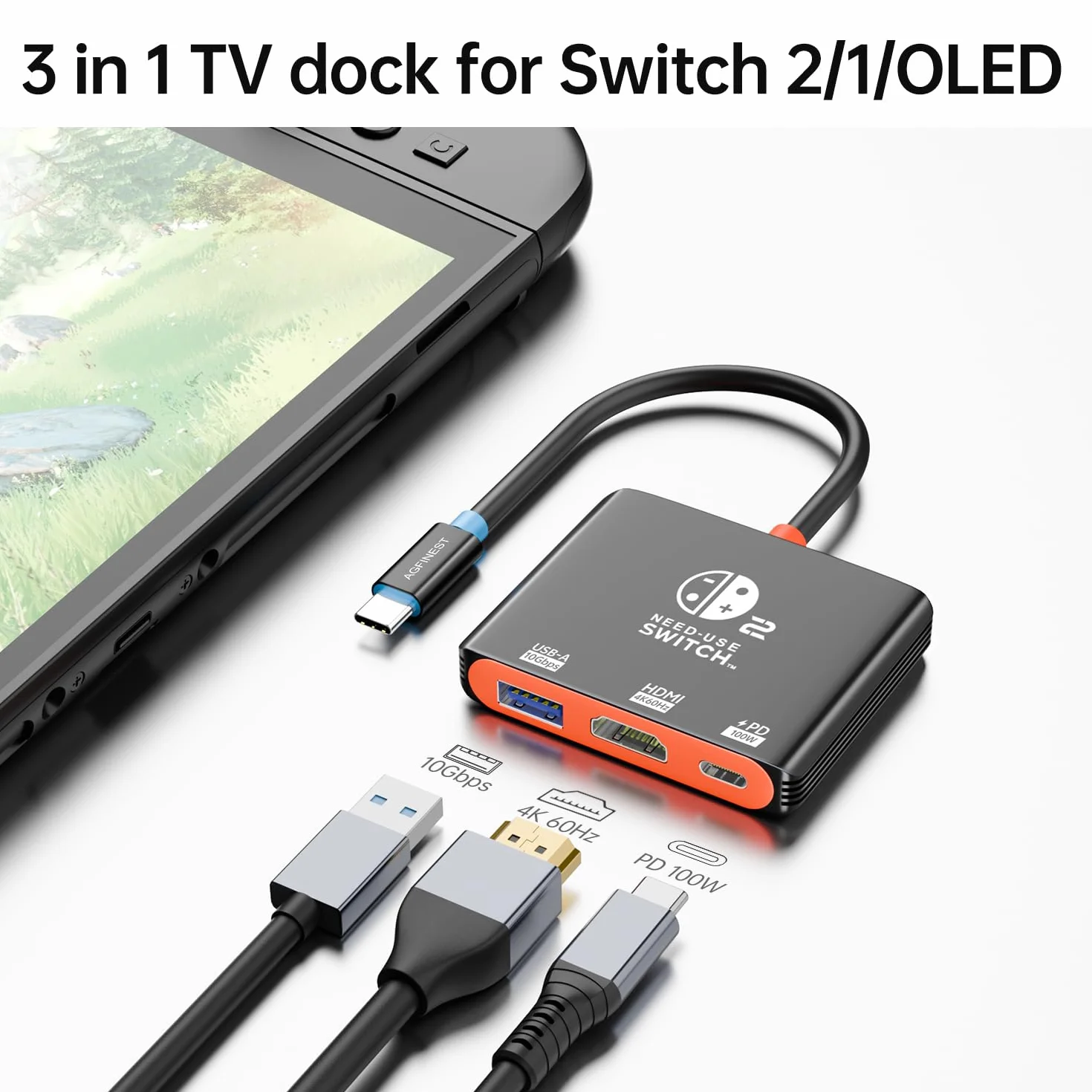 Sostituto Dock per Switch 2, 4K@60Hz HDR, 100W PD, USB-A 3.1 10Gbps, Dock Portatile per Viaggi e Gaming, Dissipazione in Alluminio Perfetto per Steam Deck, Switch OLED/2/1, Supporta l'ultimo Firmware