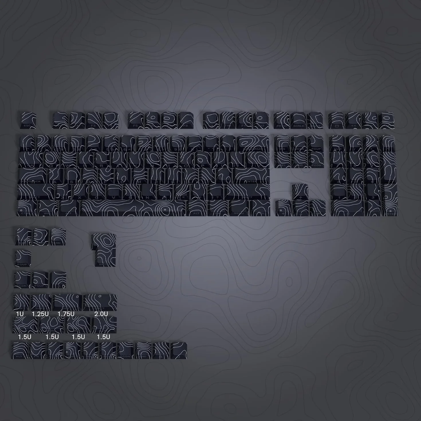 Tasti in PBT, topografici neri 60 75%, retroilluminati, tasti Shine Through, profili Cherry stampati lateralmente per tastiera 100%, 75%, 65%, 60% ANSI US (solo tasti)