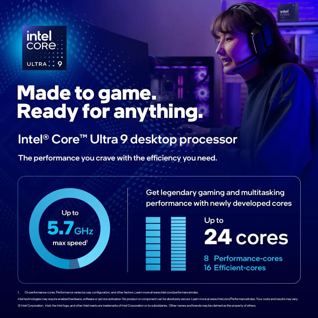Intel® Core™ Ultra 9 per sistemi processore desktop 285K 24 core 8 P-core + 16 E-core fino a 5,7 GHz, 9 285K