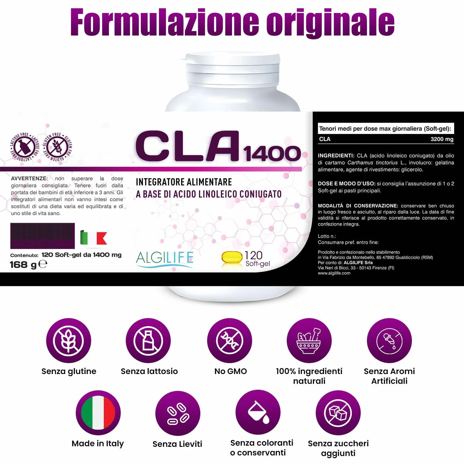CLA Acido Linoleico Coniugato Olio di Cartamo 3200mg 120 soft-gel Alto Dosaggio