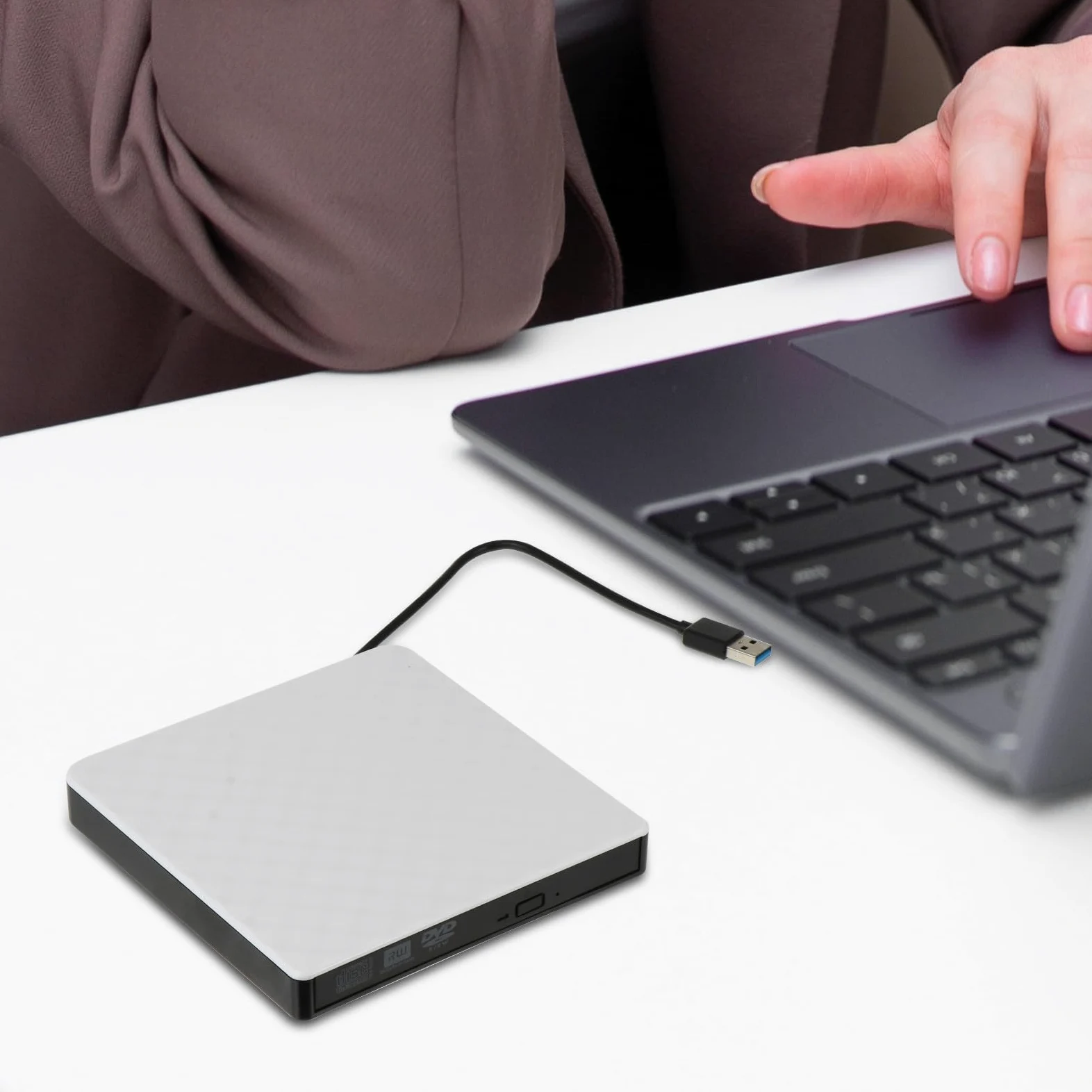 Masterizzatore Dvd Esterno USB 3.0 Unità CD Integrata, Slot Cavo Usb, Motivo Rombi Bianco, Unità Ottica Portatile per Laptop e Backup Dati