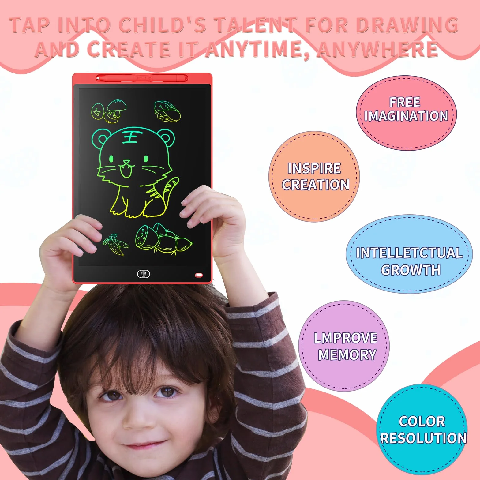 Tavoletta Grafica LCD 8,5 Pollici Lavagna da Disegno Cancellabile Portatile Regalo Bambini Rosso