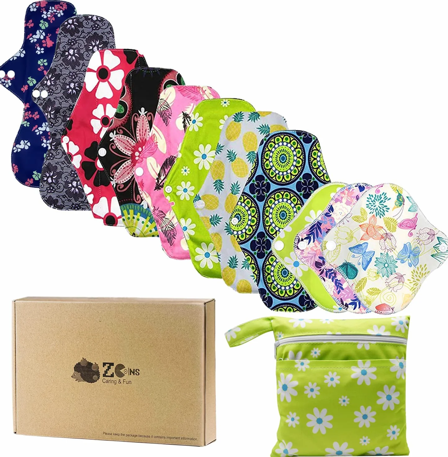 Salvaslip assorbenti lavabili multi dimensioni 11 Pezzi con Borsa di stoccaggio