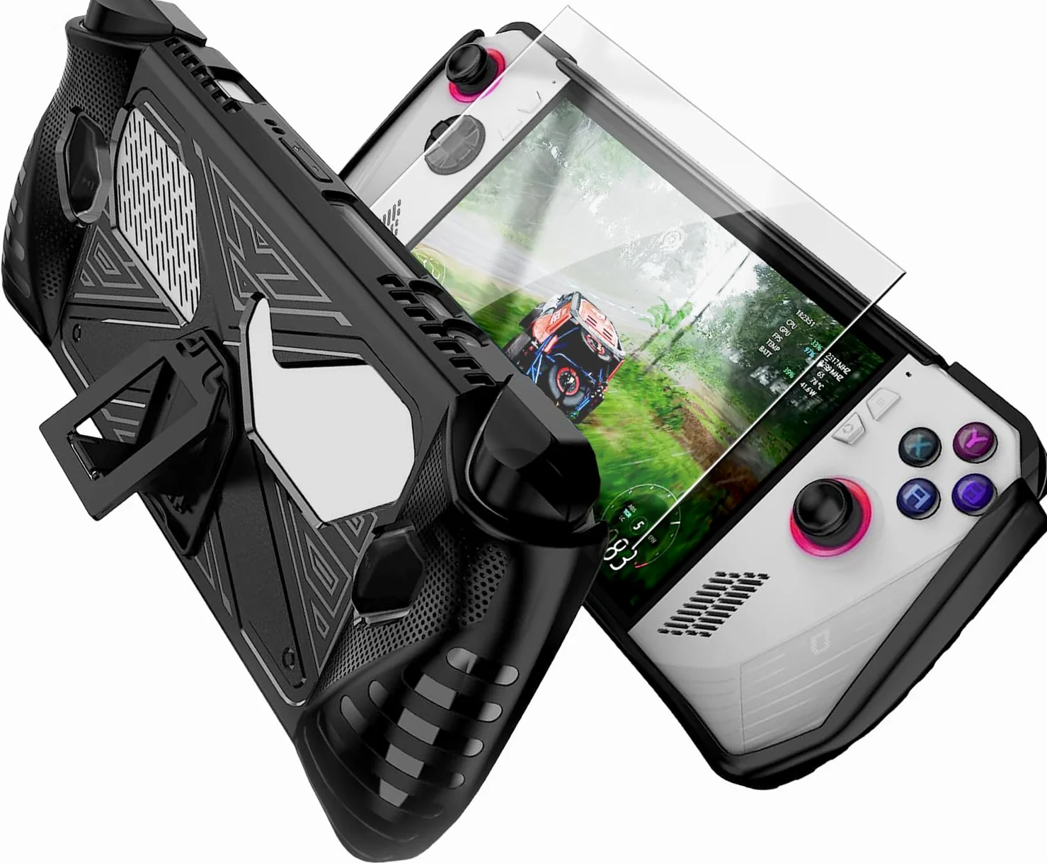 ENCASED Set di Accessori per Asus ROG Ally – Cover Portatile con Cavalletto, Custodia Rigida per il Trasporto e Pellicola Vetro Temperato Protettiva (Nero)