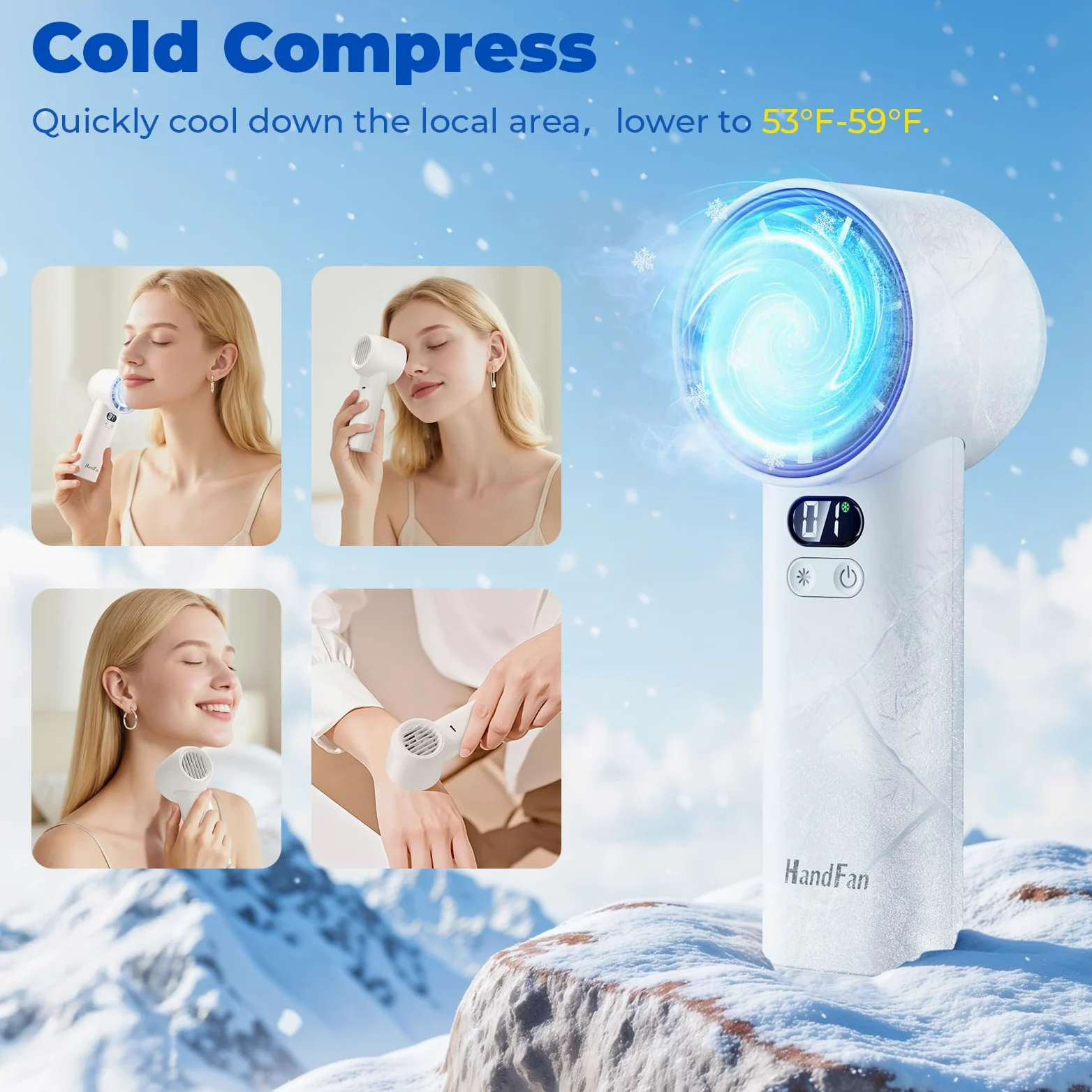 HandFan Ventola portatile turbo ad alta velocità da 5200 mAh, 13000 giri/min, mini ventilatore portatile AC, 100 velocità regolabili, display digitale, ricaricabile tramite USB, per viaggi, spiaggia,