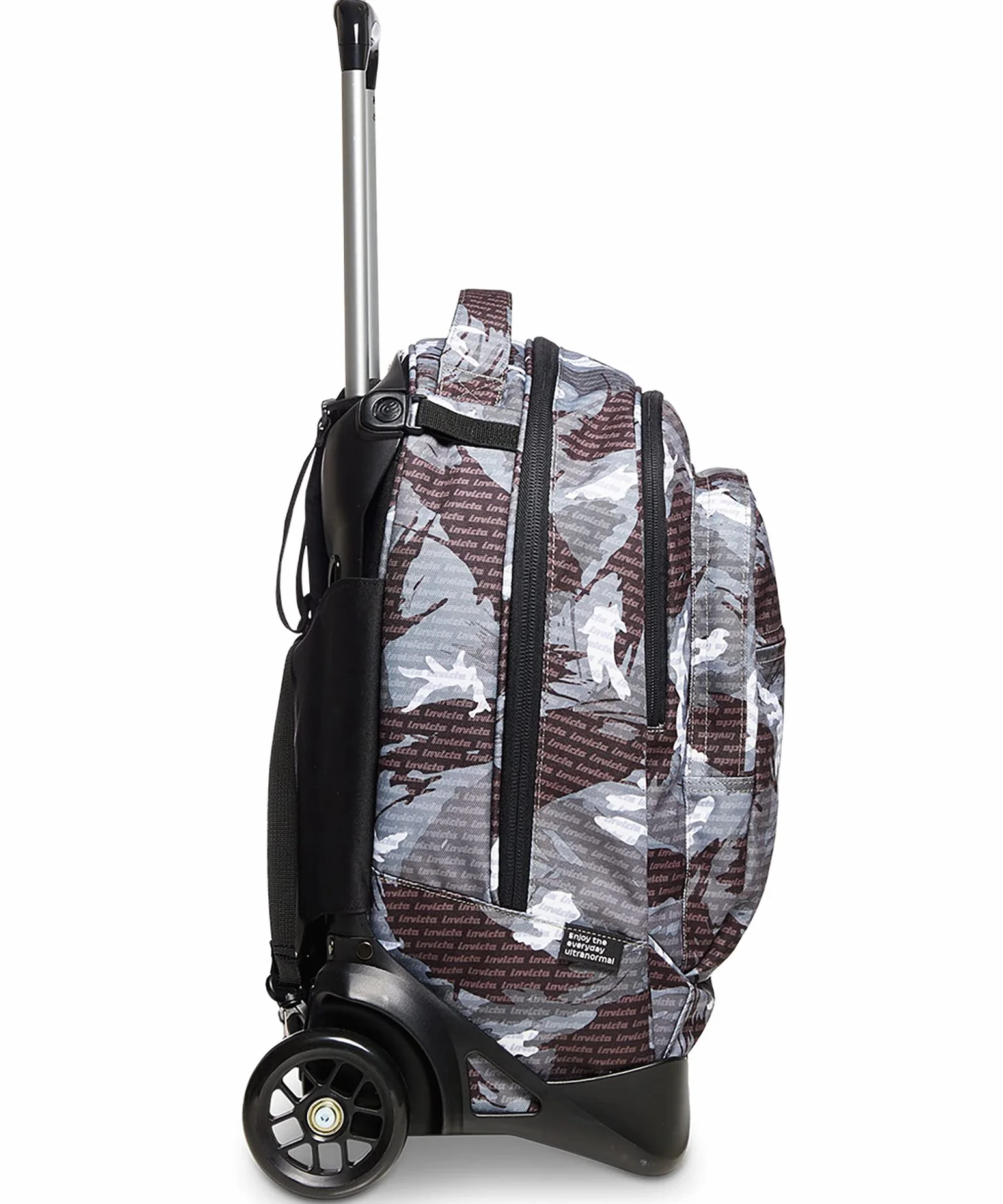 Invicta Trolley Scuola Sganciabile 3 in 1 Zaino con Carrello, Bianco Nero, Tasca PC