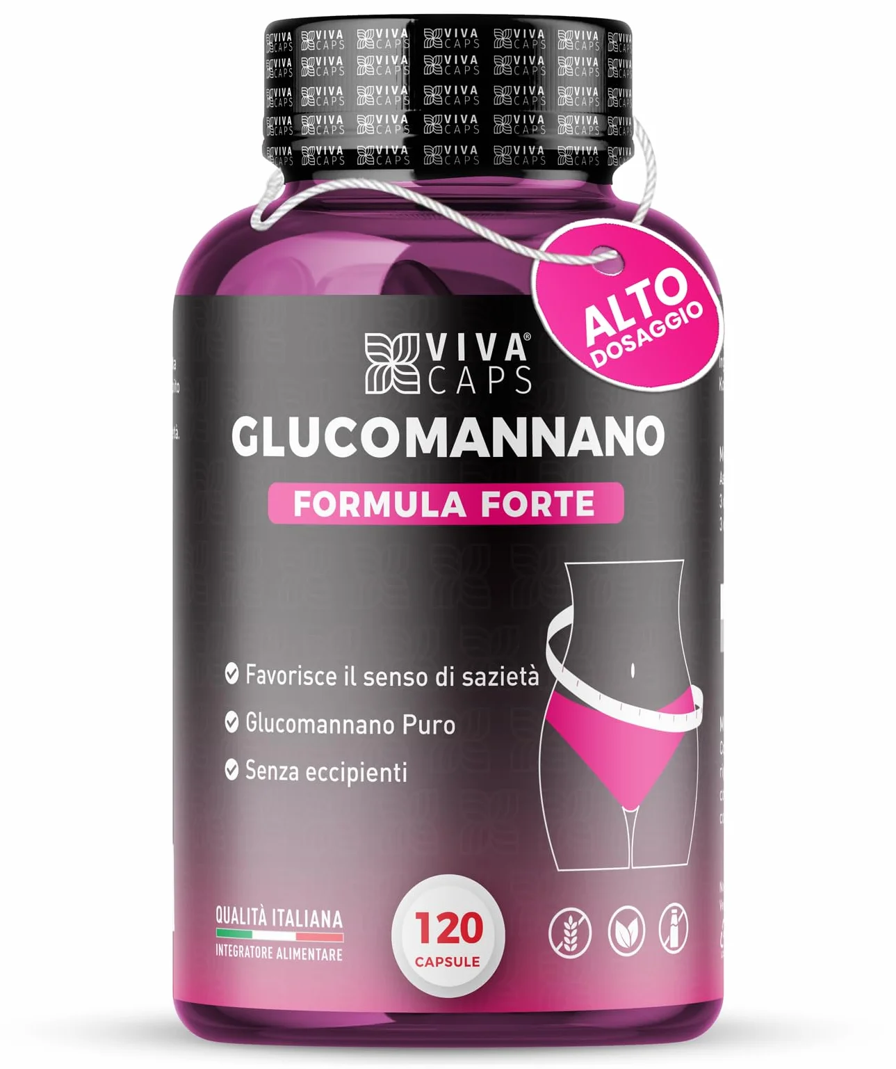 Glucomannano Forte Purificato 3000mg 120 Cps, Supporto Digestione Naturale, Made in Italy